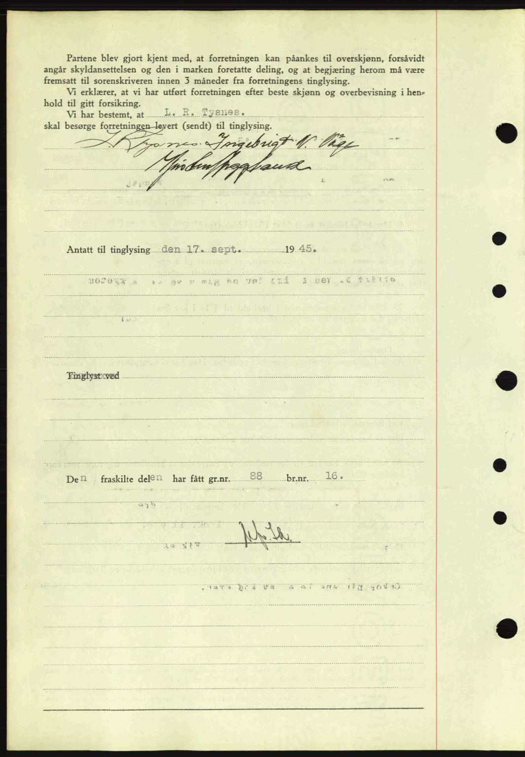 Sunnhordland sorenskrivar, AV/SAB-A-2401: Mortgage book no. A77, 1945-1945, Diary no: : 1093/1945