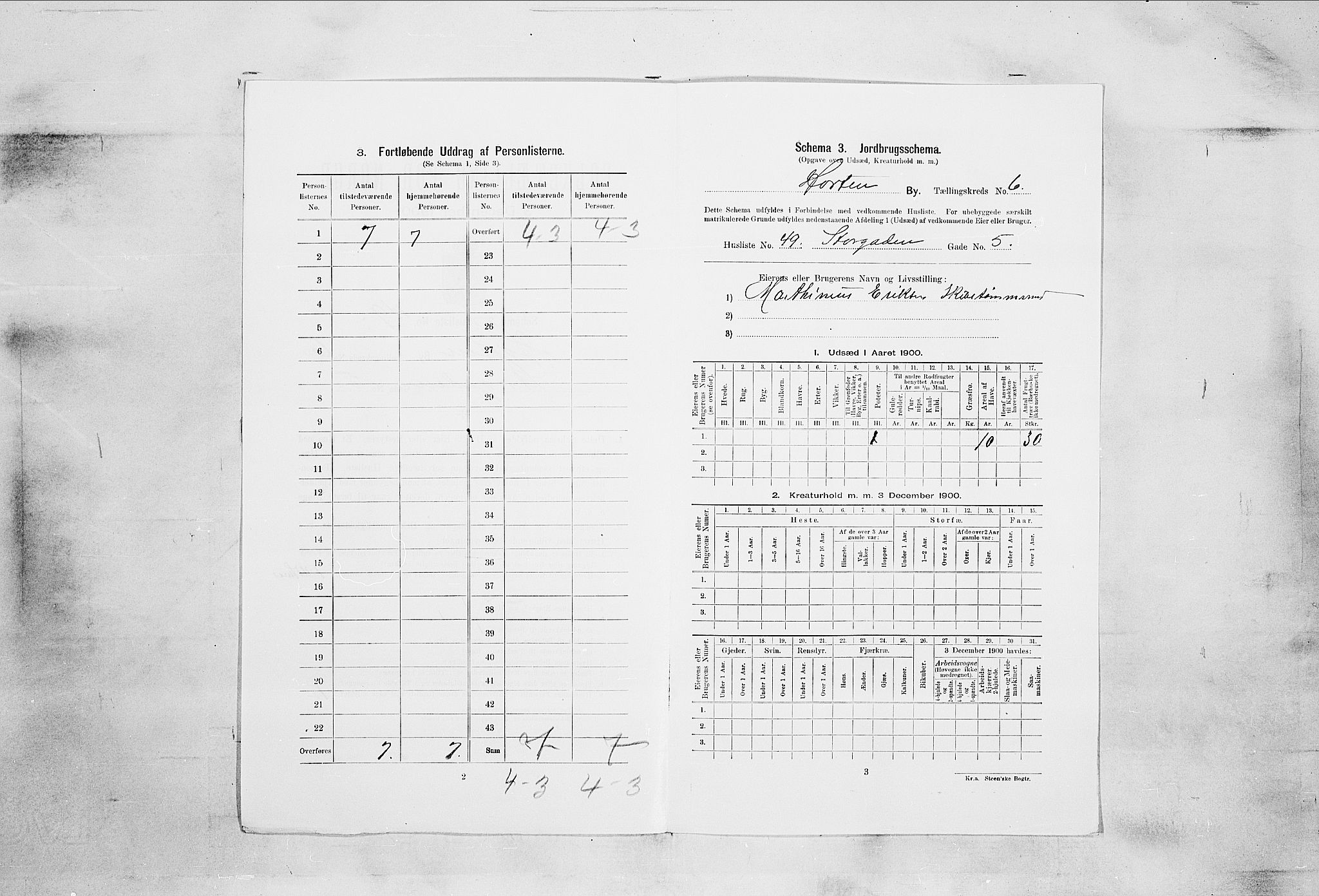 RA, 1900 census for Horten, 1900, p. 4627