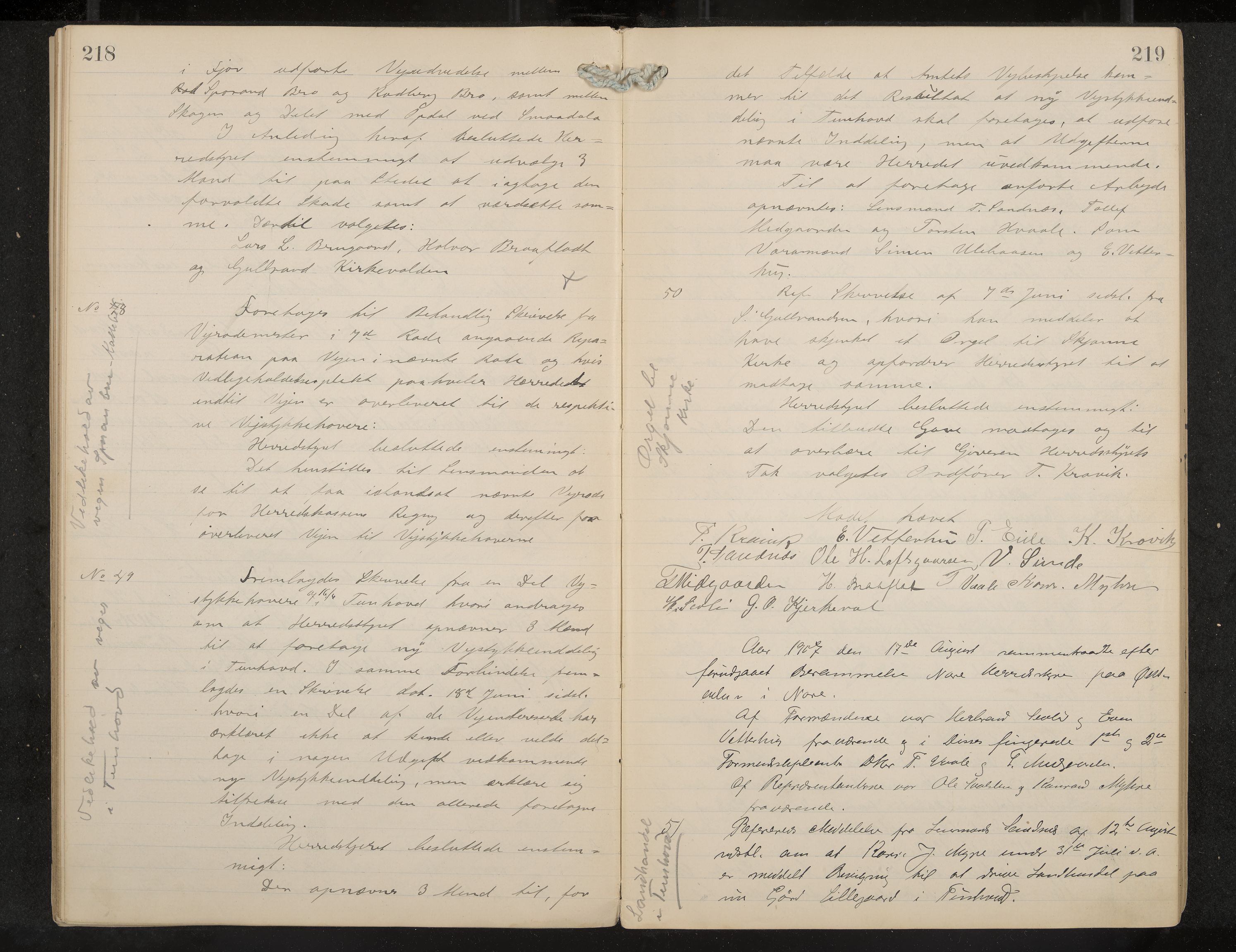 Nore formannskap og sentraladministrasjon, IKAK/0633021-2/A/Aa/L0001: Møtebok, 1901-1911, p. 218-219