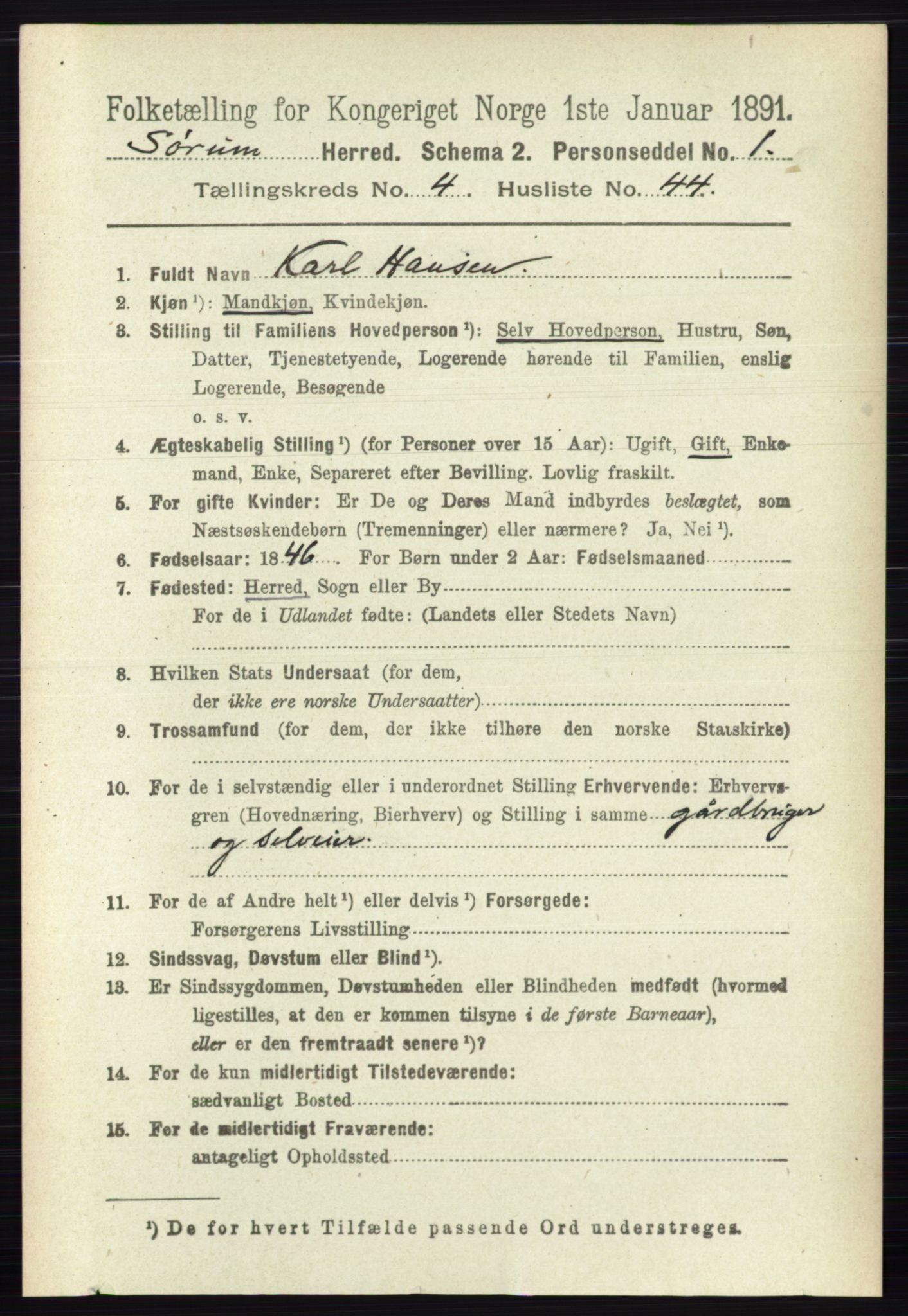 RA, 1891 census for 0226 Sørum, 1891, p. 2128