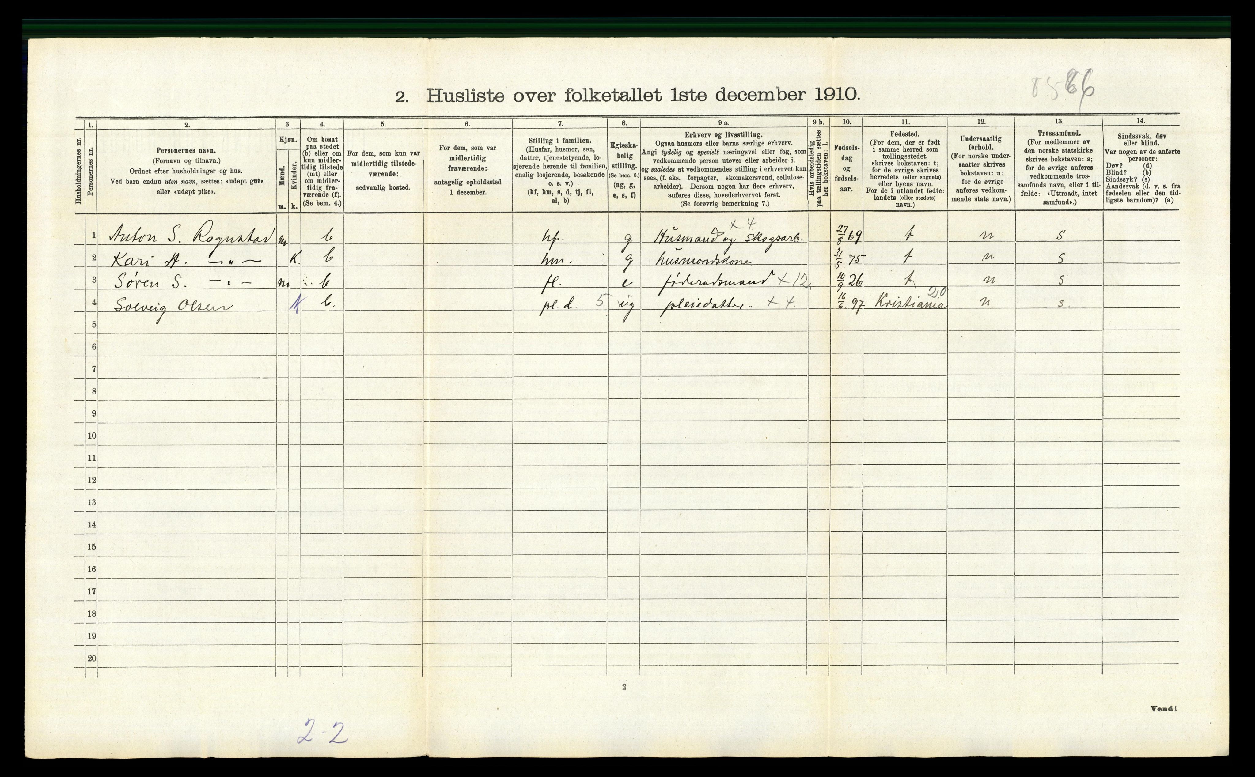 RA, 1910 census for Nord-Odal, 1910, p. 998