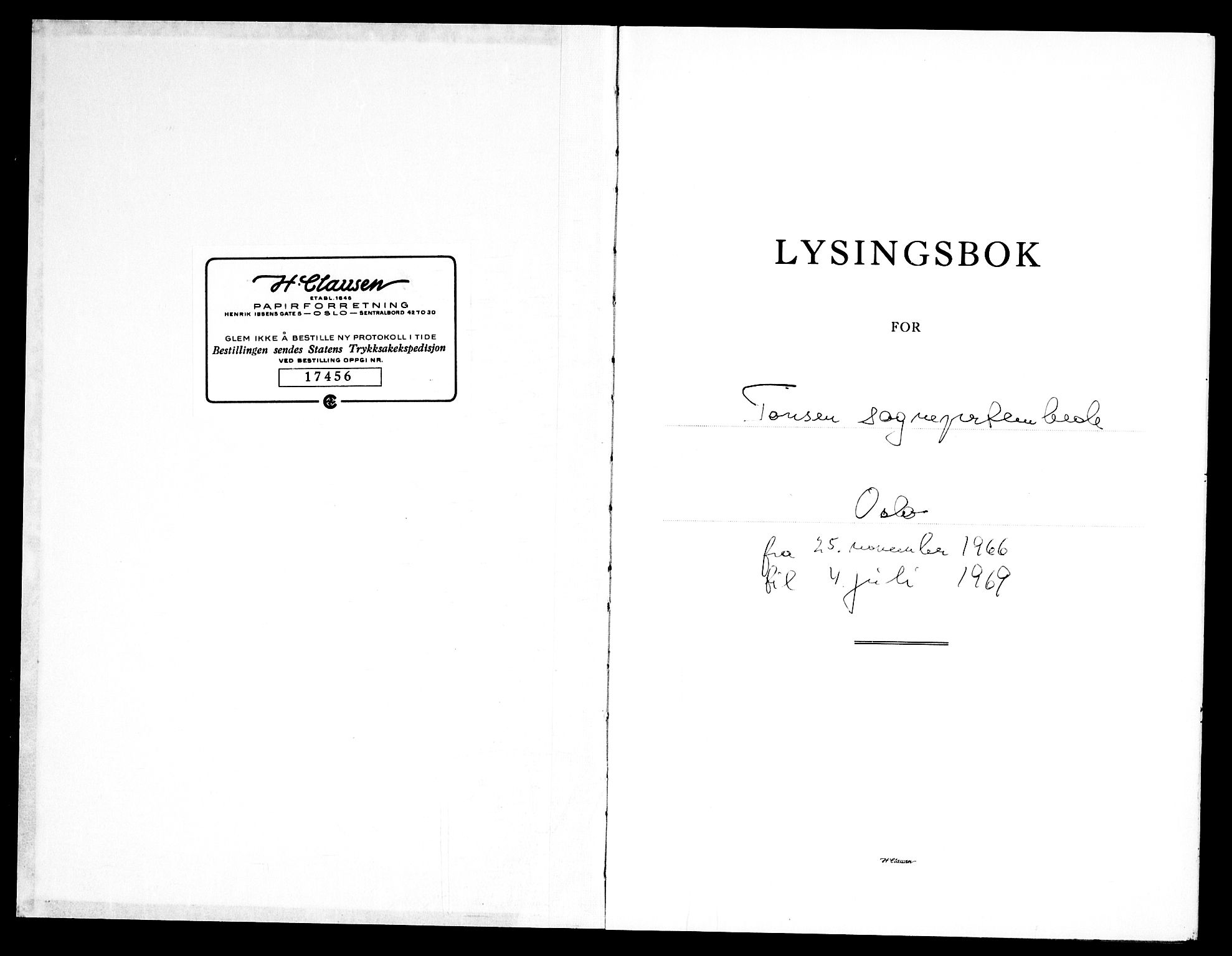 Tonsen prestekontor Kirkebøker, SAO/A-10322a/H/Ha/L0002: Banns register no. 2, 1966-1969