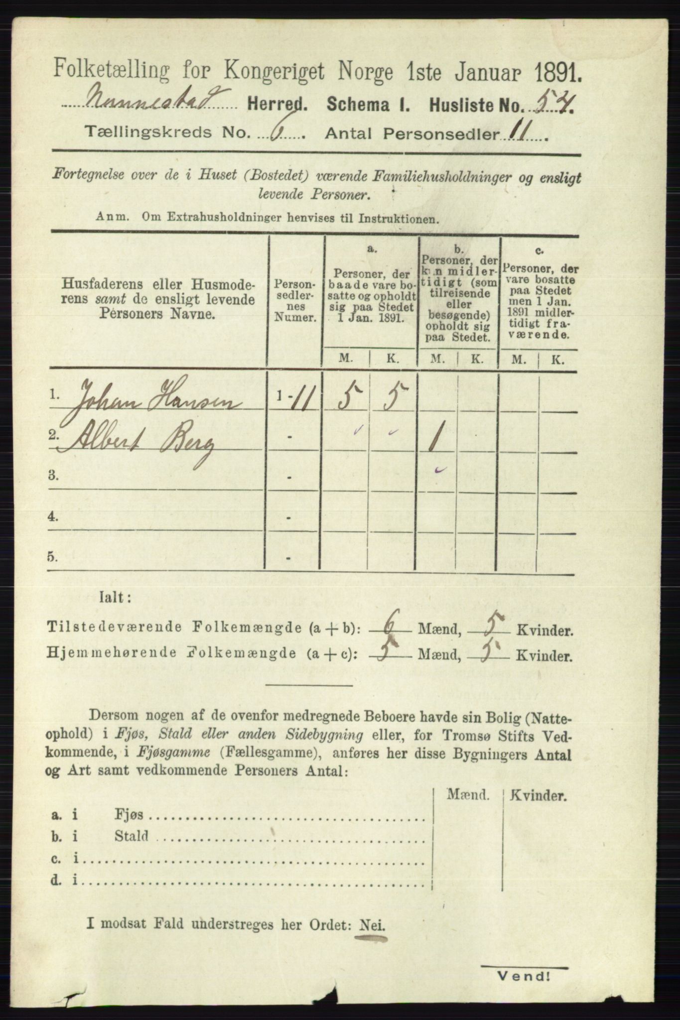 RA, 1891 census for 0238 Nannestad, 1891, p. 3057