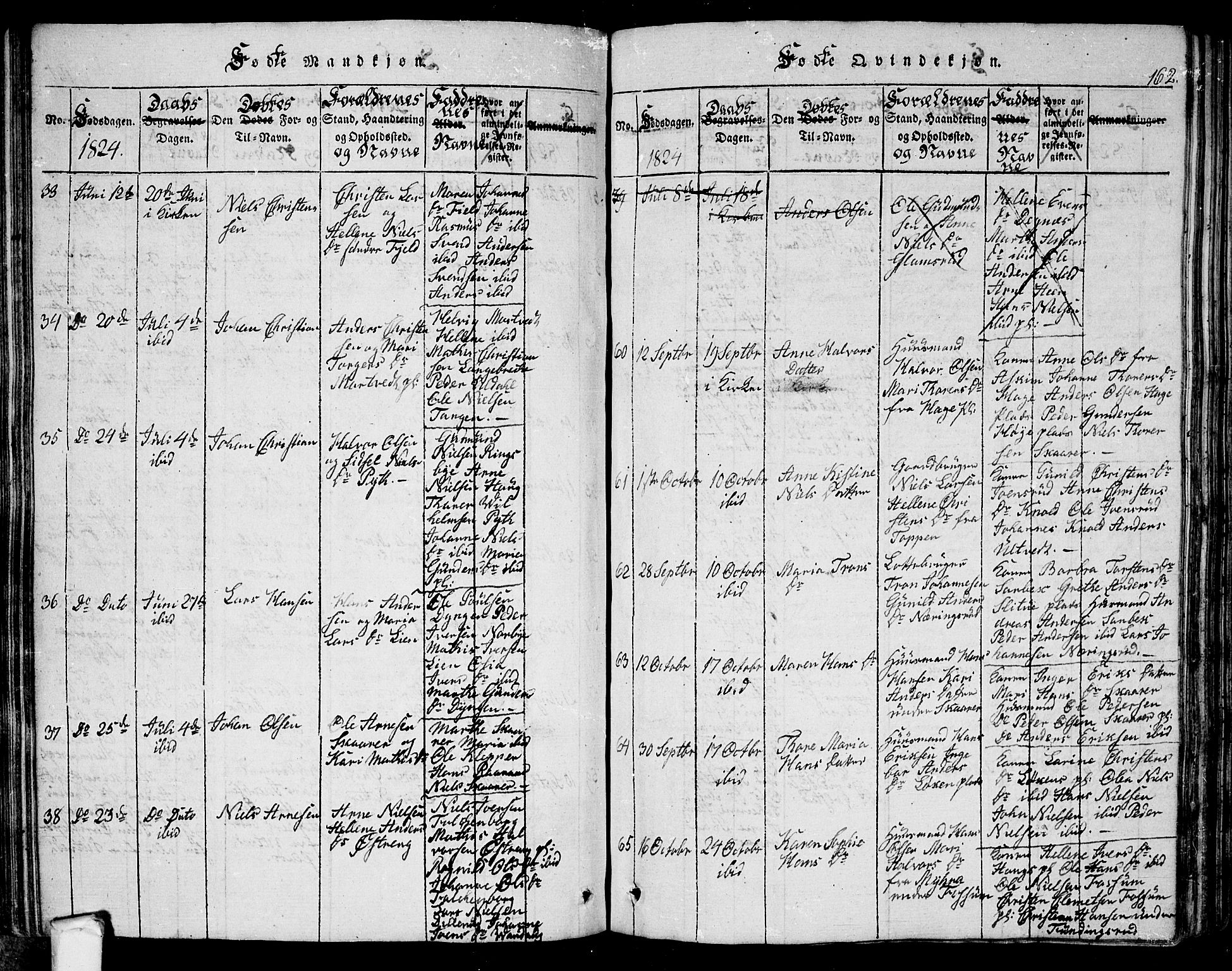 Eidsberg prestekontor Kirkebøker, SAO/A-10905/G/Ga/L0001: Parish register (copy) no. I 1, 1814-1831, p. 162