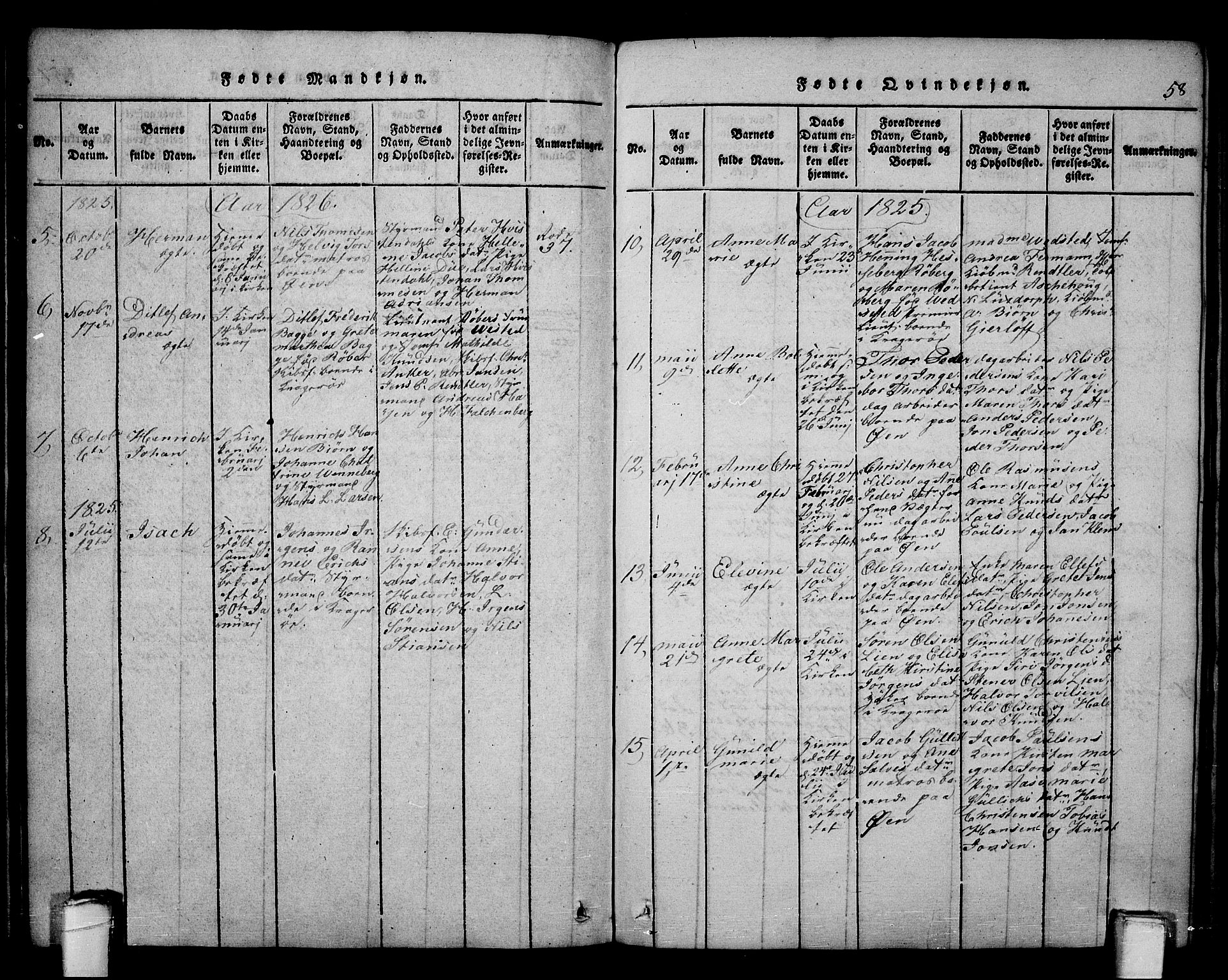 Kragerø kirkebøker, SAKO/A-278/F/Fa/L0004: Parish register (official) no. 4, 1814-1831, p. 58