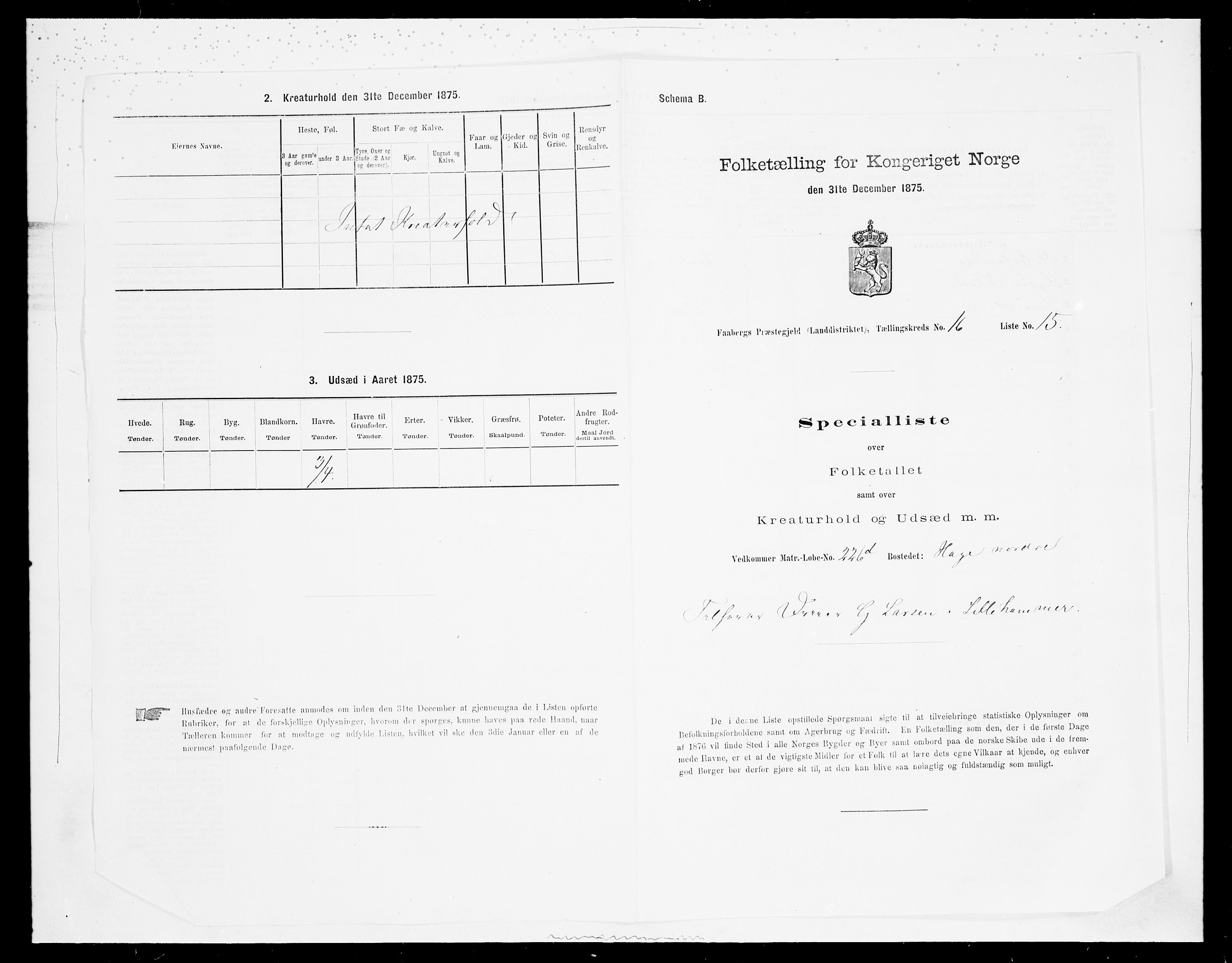 SAH, 1875 census for 0524L Fåberg/Fåberg og Lillehammer, 1875, p. 1945