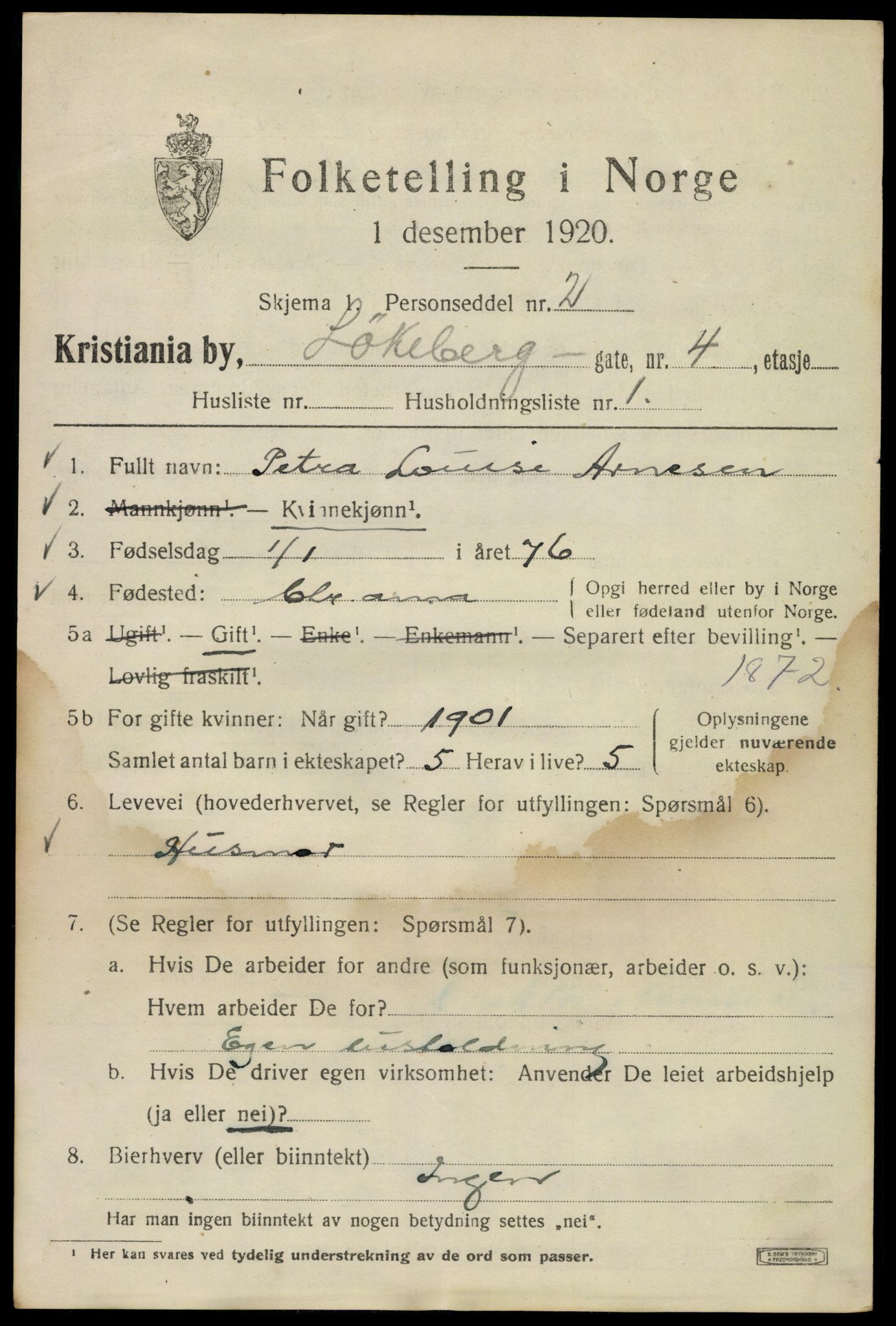 SAO, 1920 census for Kristiania, 1920, p. 366941