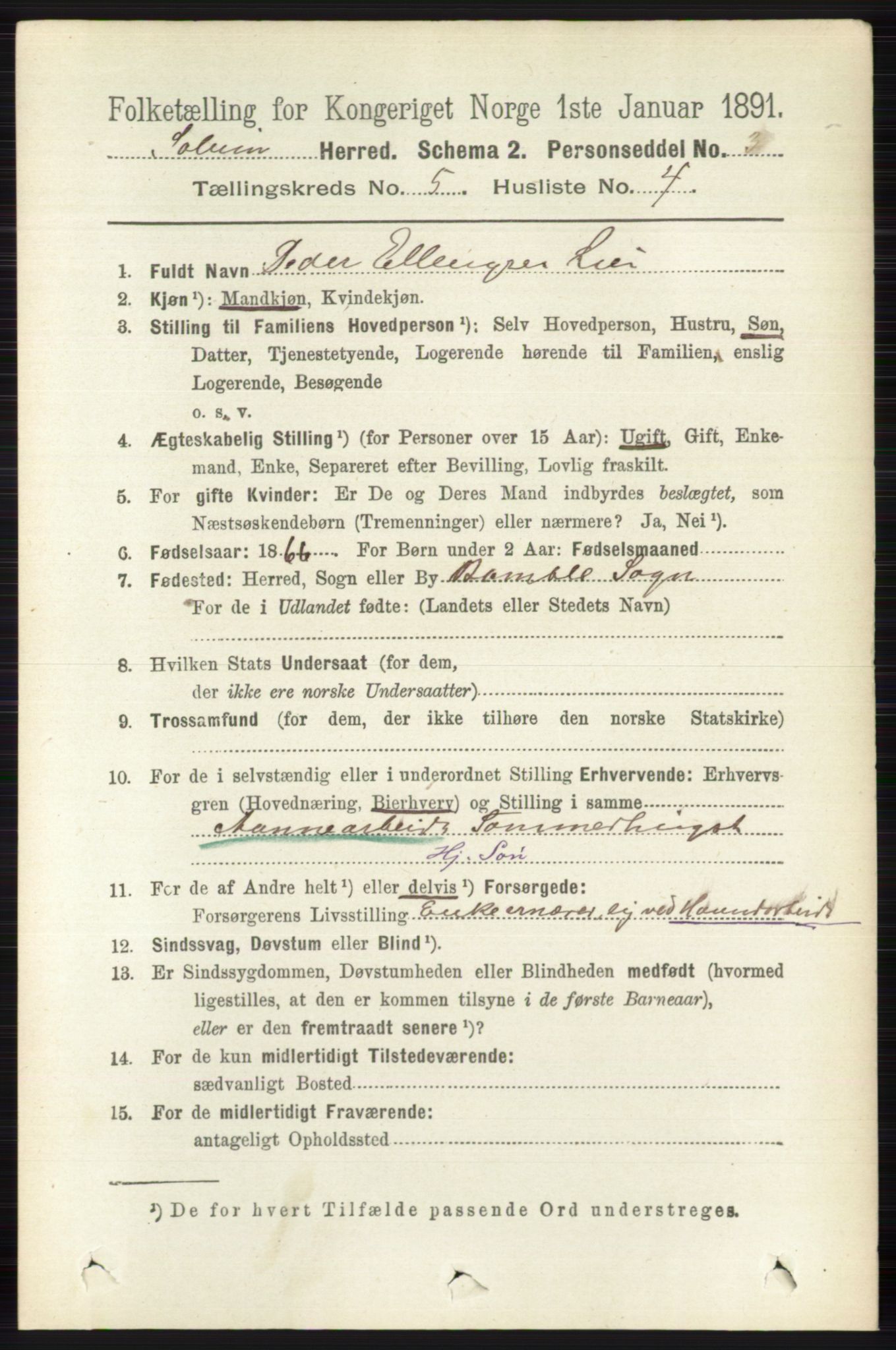 RA, 1891 census for 0818 Solum, 1891, p. 854