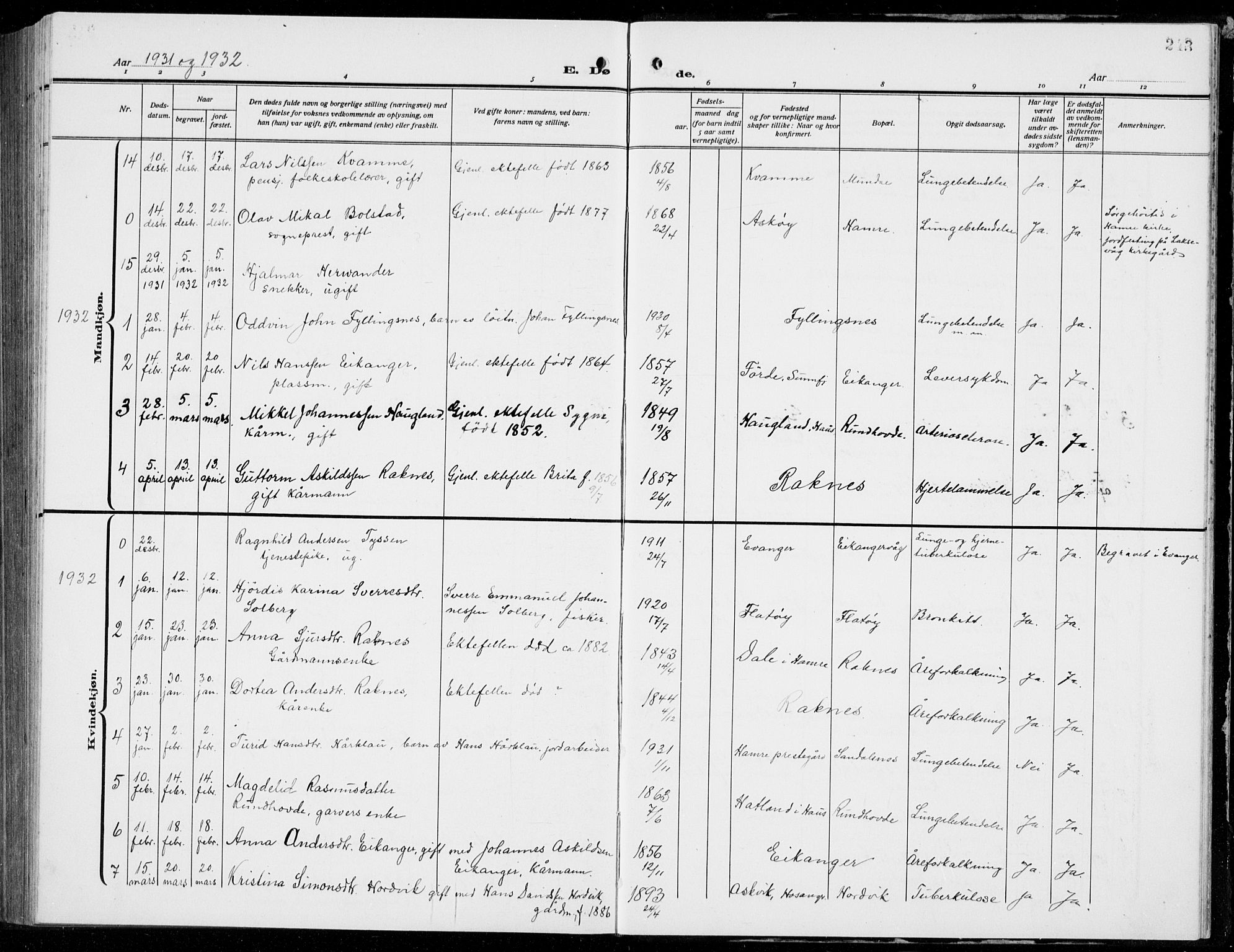 Hamre sokneprestembete, AV/SAB-A-75501/H/Ha/Hab: Parish register (copy) no. B 5, 1920-1940, p. 243