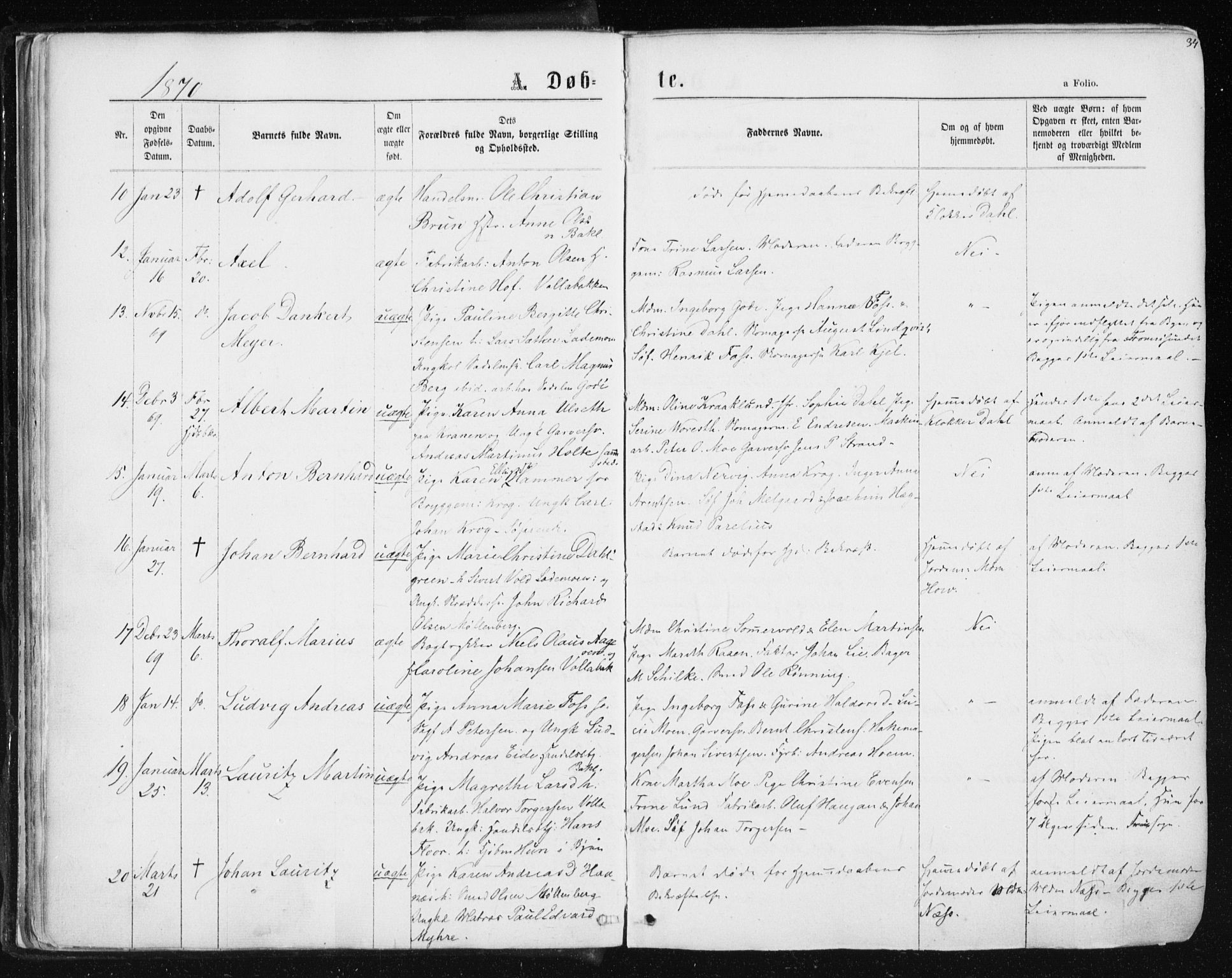 Ministerialprotokoller, klokkerbøker og fødselsregistre - Sør-Trøndelag, SAT/A-1456/604/L0186: Parish register (official) no. 604A07, 1866-1877, p. 34