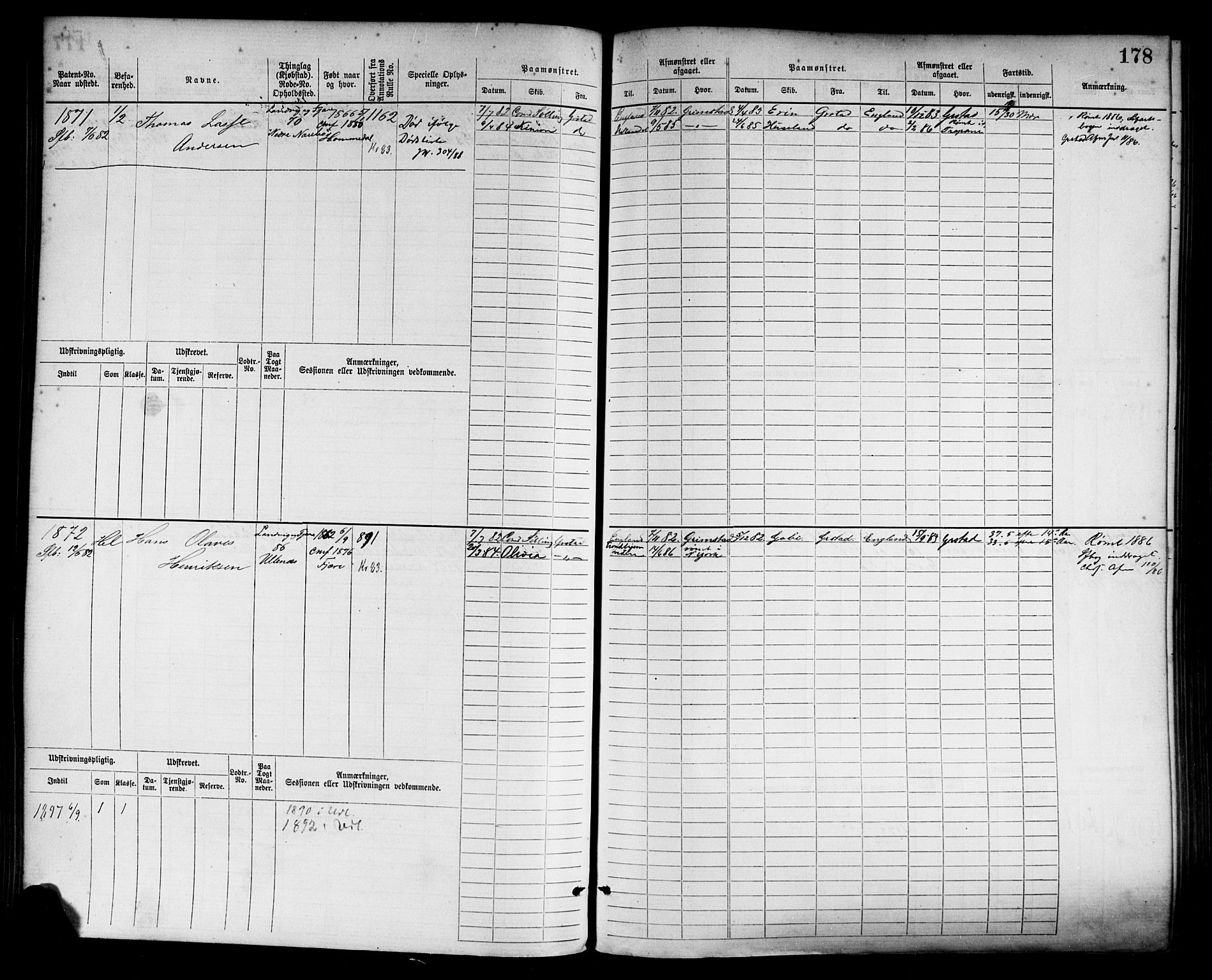 Grimstad mønstringskrets, AV/SAK-2031-0013/F/Fb/L0003: Hovedrulle nr 1517-2276, F-6, 1877-1888, p. 186