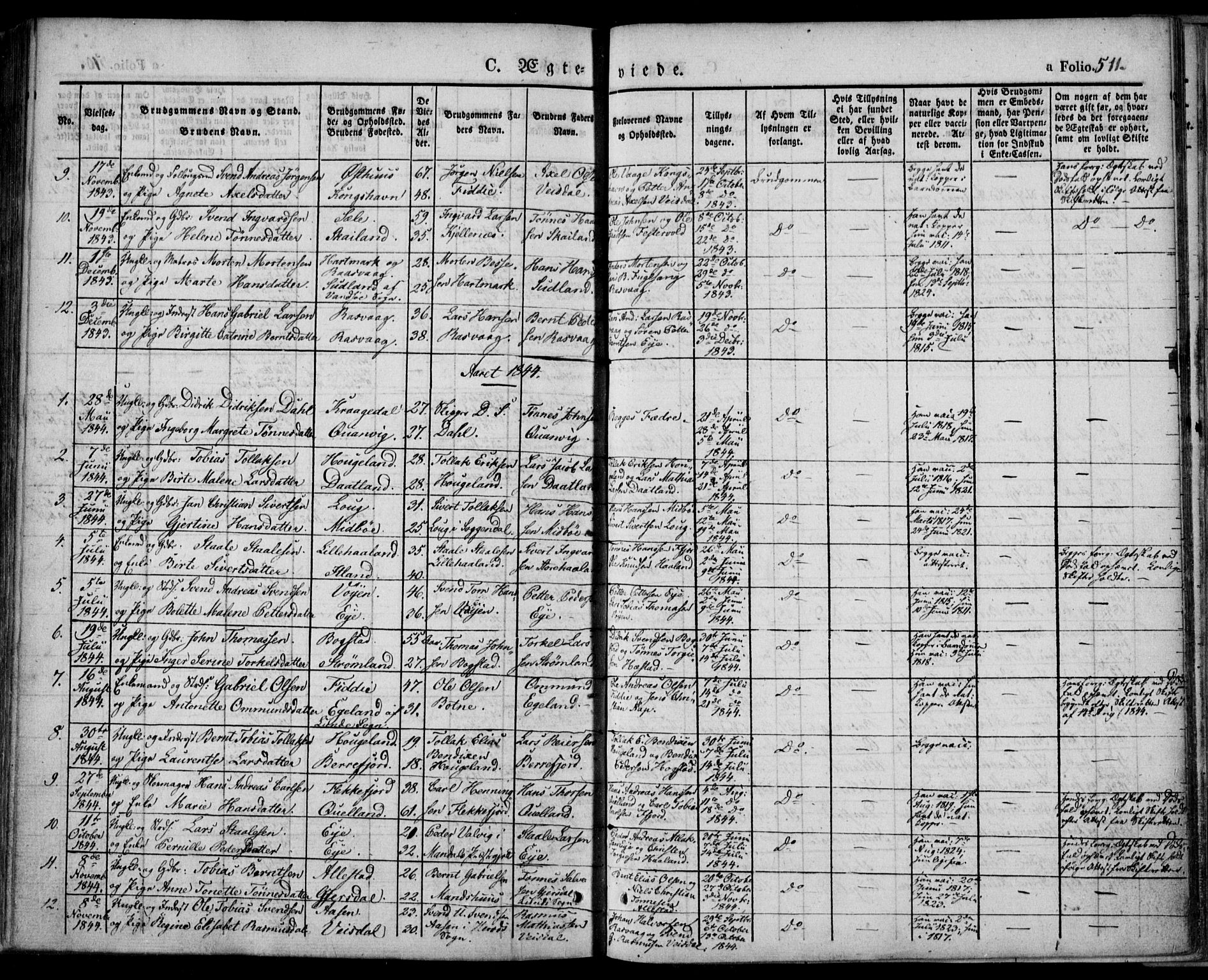 Flekkefjord sokneprestkontor, AV/SAK-1111-0012/F/Fa/Fac/L0004: Parish register (official) no. A 4, 1841-1849, p. 511