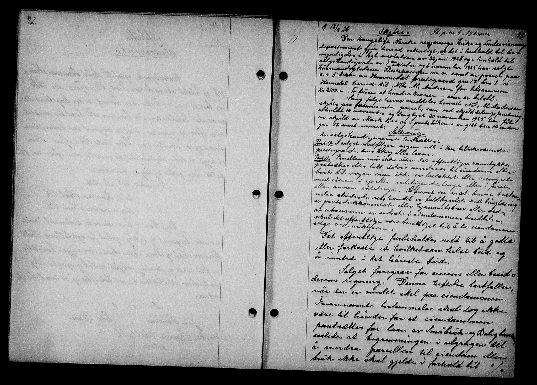 Vestre Nedenes/Sand sorenskriveri, AV/SAK-1221-0010/G/Gb/Gba/L0036: Mortgage book no. 62, 1926-1928, p. 72-73