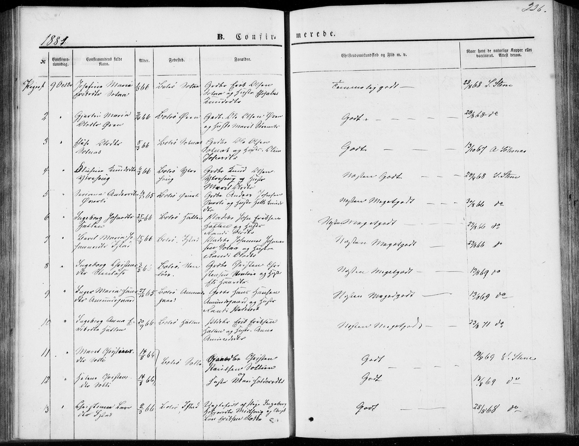 Ministerialprotokoller, klokkerbøker og fødselsregistre - Møre og Romsdal, AV/SAT-A-1454/557/L0681: Parish register (official) no. 557A03, 1869-1886, p. 236