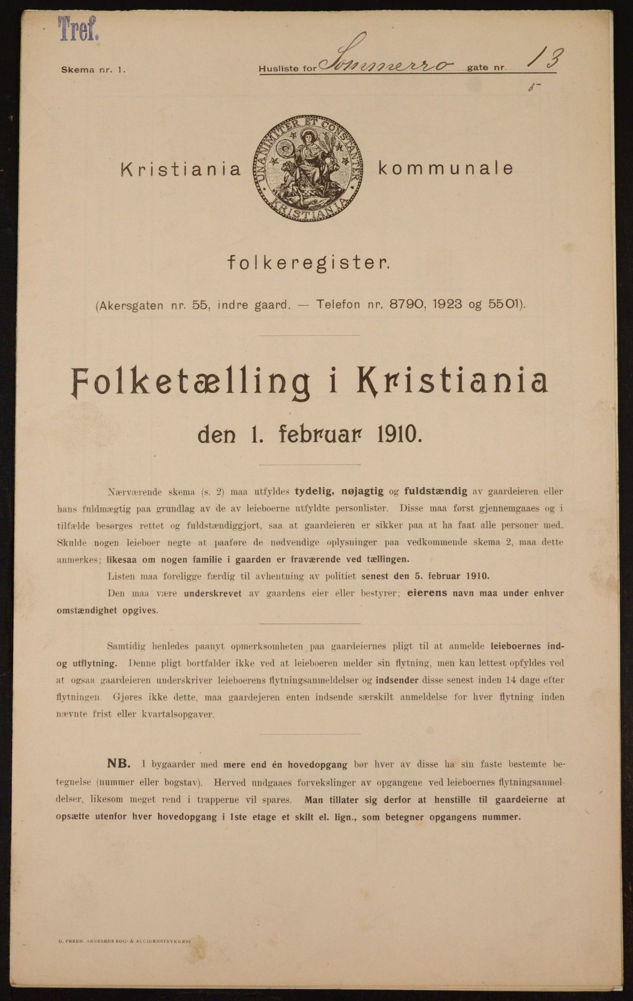 OBA, Municipal Census 1910 for Kristiania, 1910, p. 95032