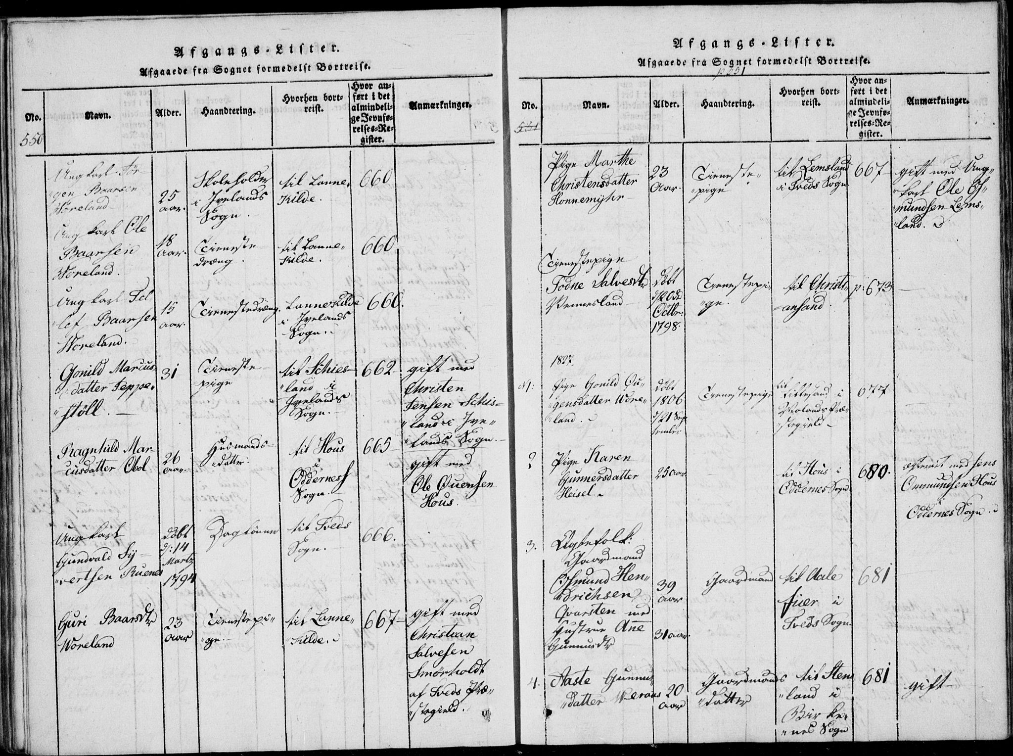 Vennesla sokneprestkontor, AV/SAK-1111-0045/Fa/Fab/L0003: Parish register (official) no. A 3, 1820-1834, p. 550-551