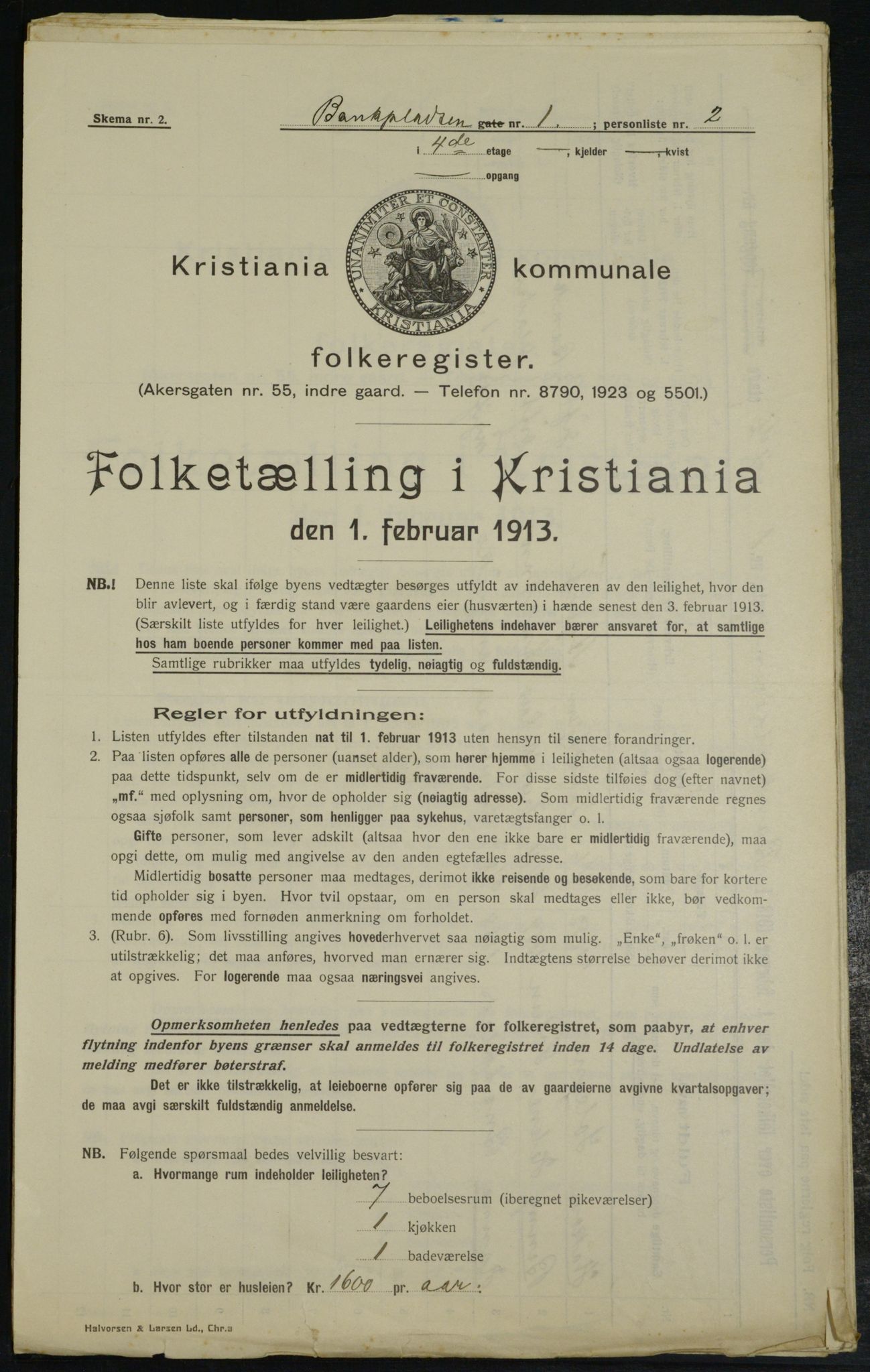 OBA, Municipal Census 1913 for Kristiania, 1913, p. 3195