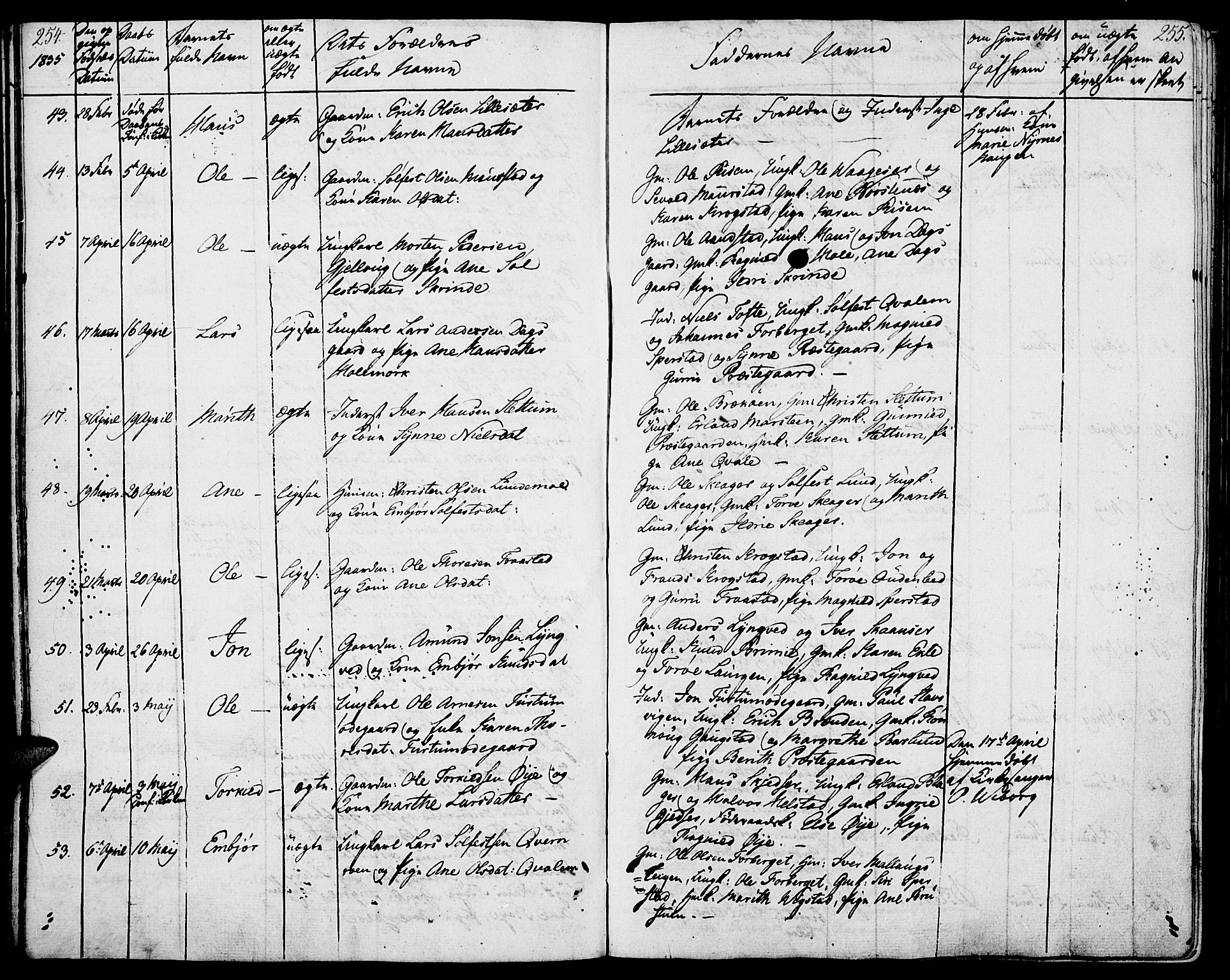 Lom prestekontor, AV/SAH-PREST-070/K/L0005: Parish register (official) no. 5, 1825-1837, p. 254-255