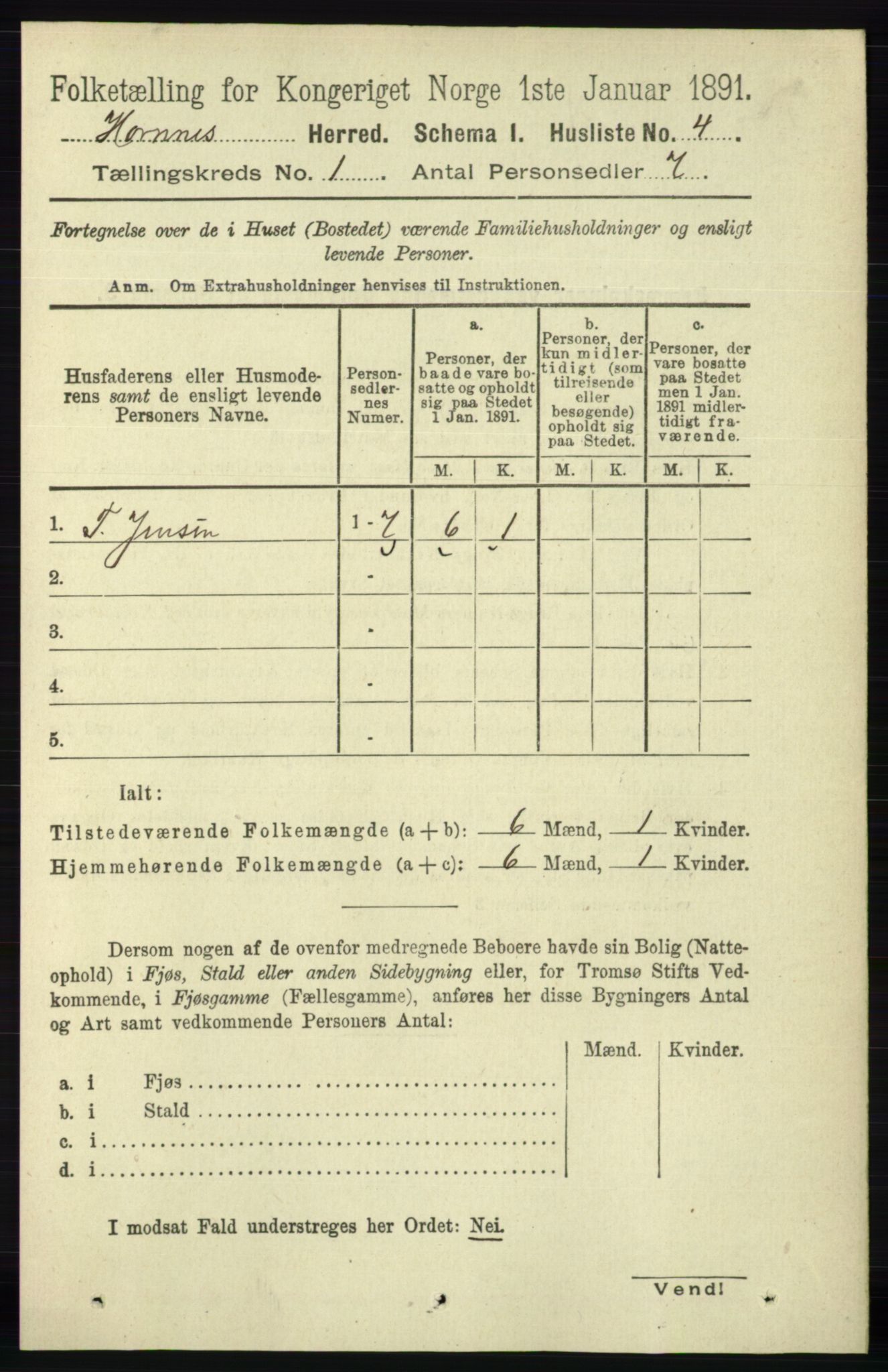 RA, 1891 census for 0936 Hornnes, 1891, p. 19