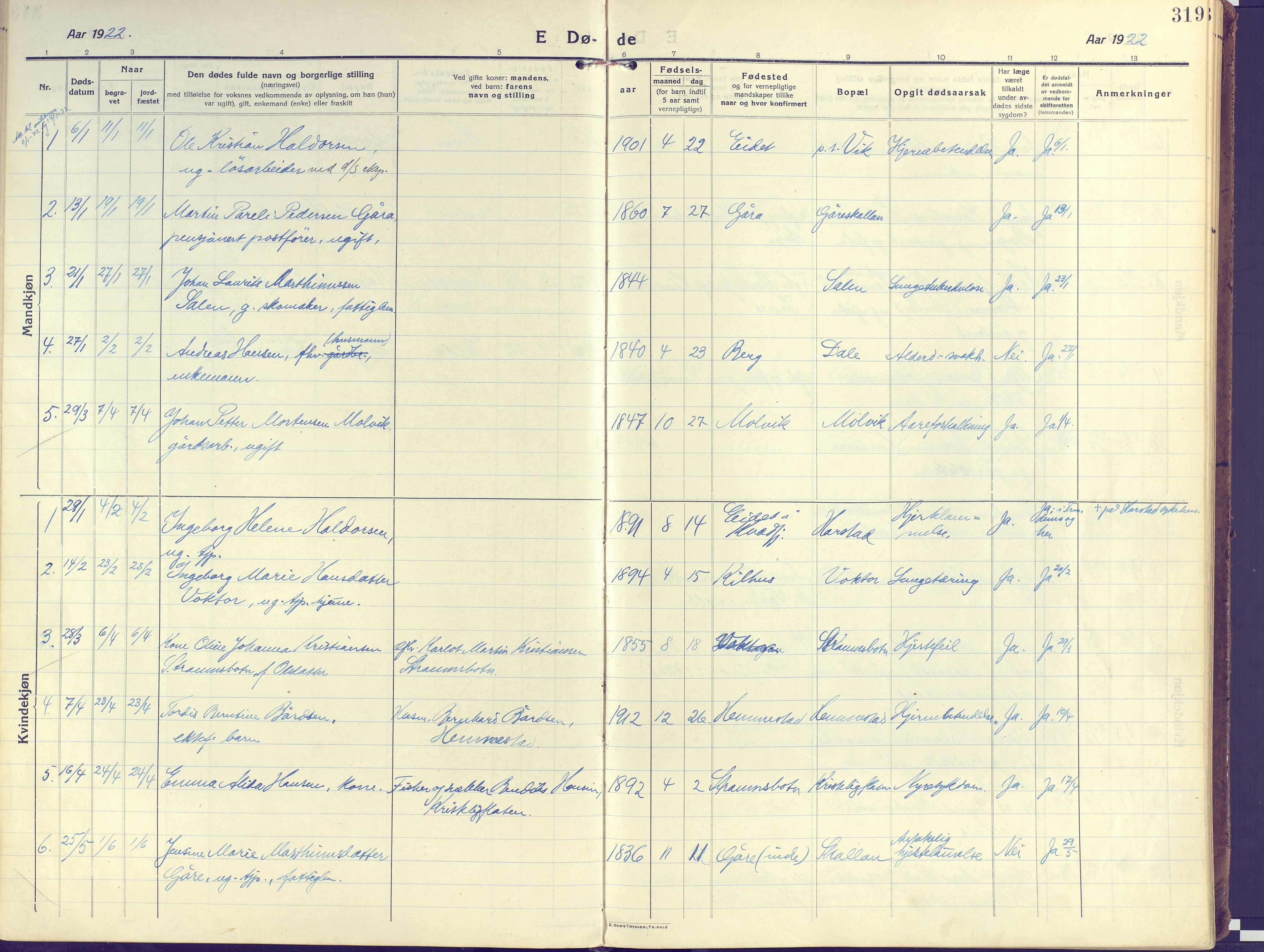 Kvæfjord sokneprestkontor, AV/SATØ-S-1323/G/Ga/Gaa/L0007kirke: Parish register (official) no. 7, 1915-1931, p. 319