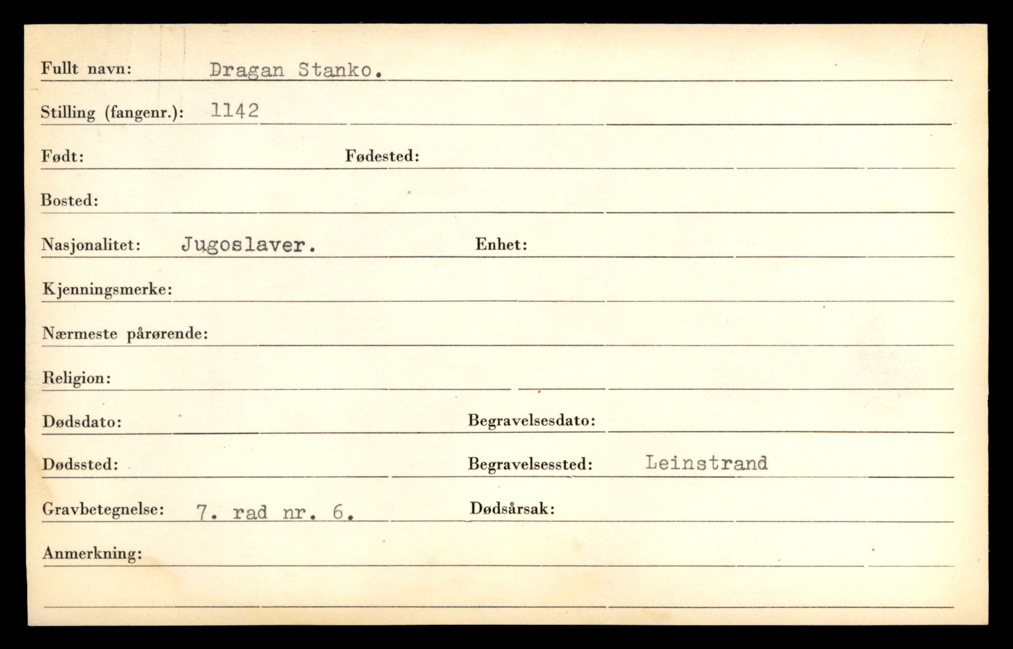 Distriktskontoret for krigsgraver, AV/SAT-A-5030/E/L0005: Kasett/kartotek over falne Britiske og tyske solater, samt andre nasjoners krigsgraver, 1945, p. 31