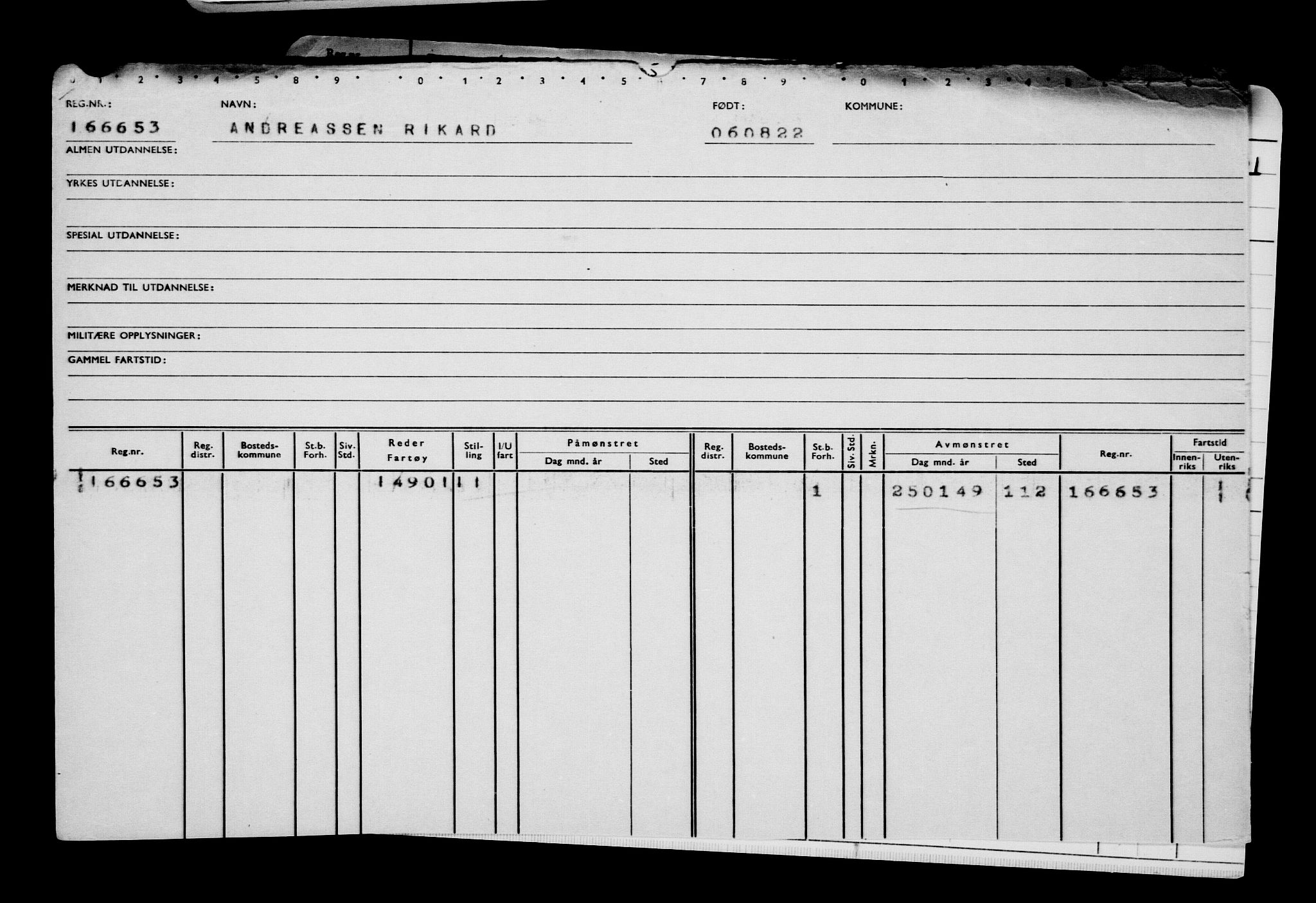 Direktoratet for sjømenn, RA/S-3545/G/Gb/L0209: Hovedkort, 1922, p. 396