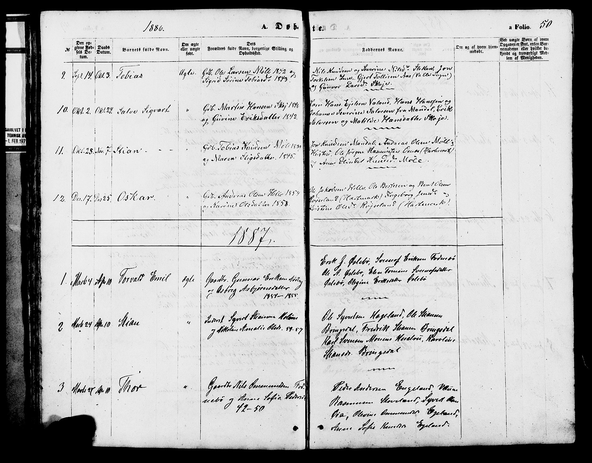 Holum sokneprestkontor, SAK/1111-0022/F/Fb/Fba/L0004: Parish register (copy) no. B 4, 1867-1890, p. 50