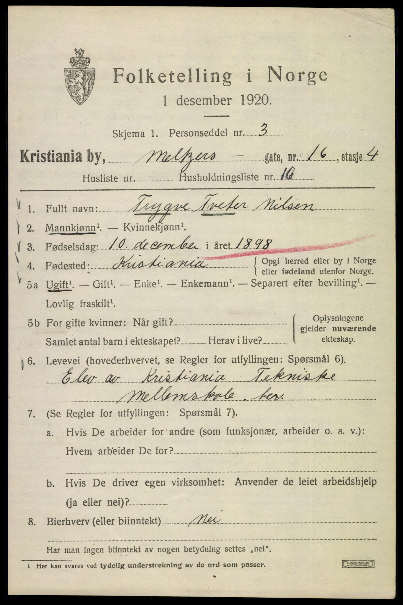 SAO, 1920 census for Kristiania, 1920, p. 395121