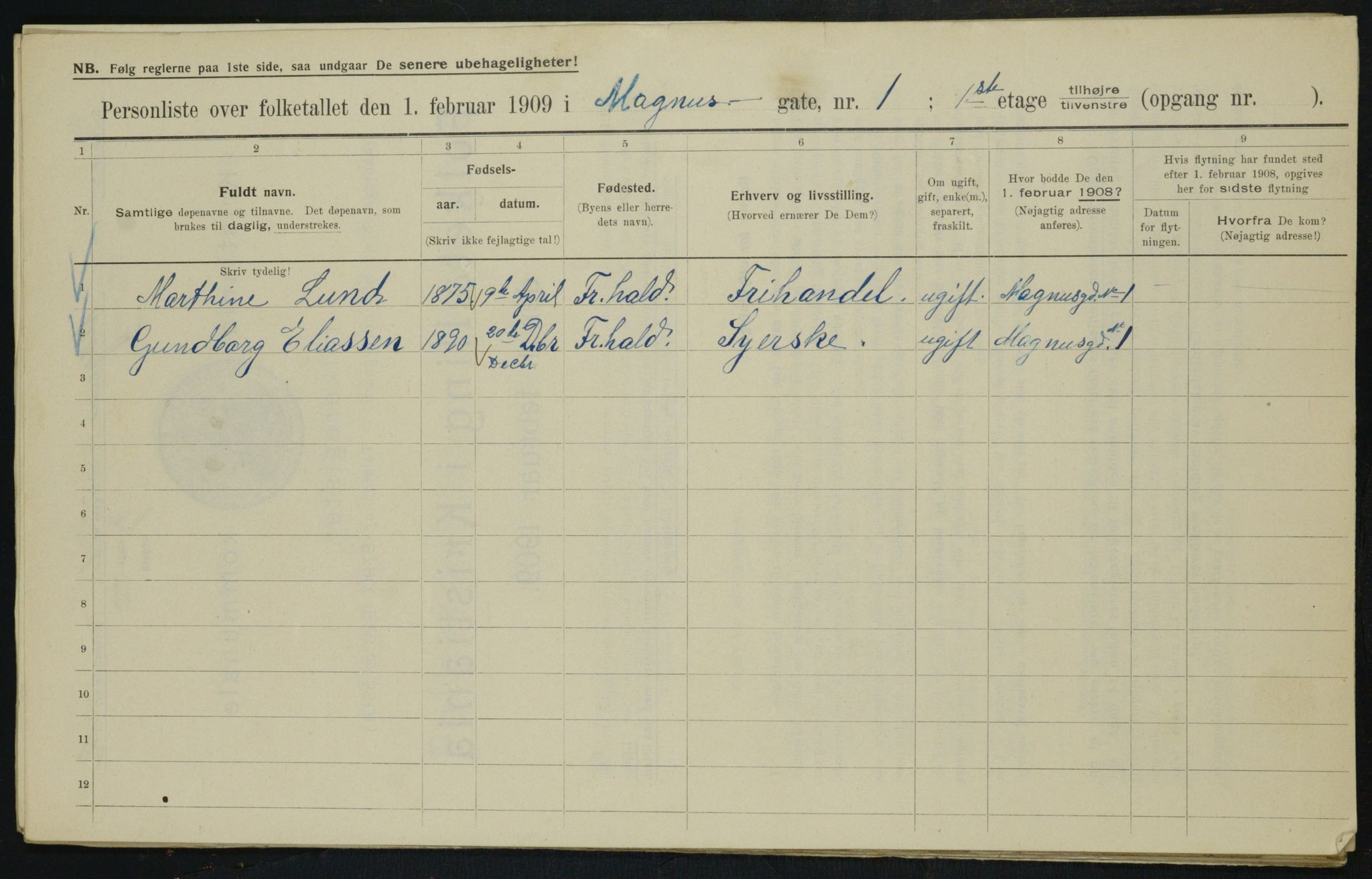 OBA, Municipal Census 1909 for Kristiania, 1909, p. 53845