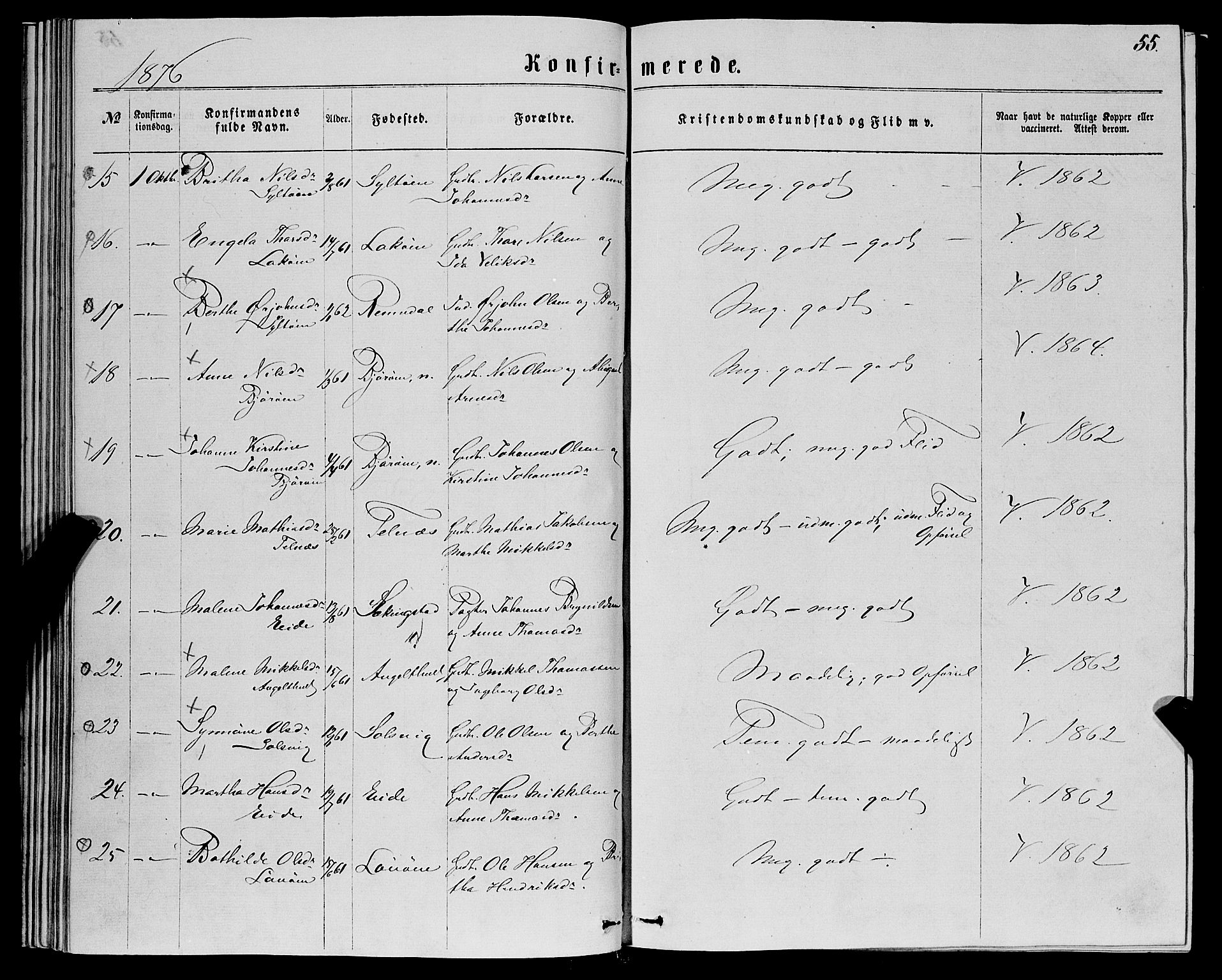 Fjell sokneprestembete, SAB/A-75301/H/Haa: Parish register (official) no. A 5, 1864-1877, p. 55