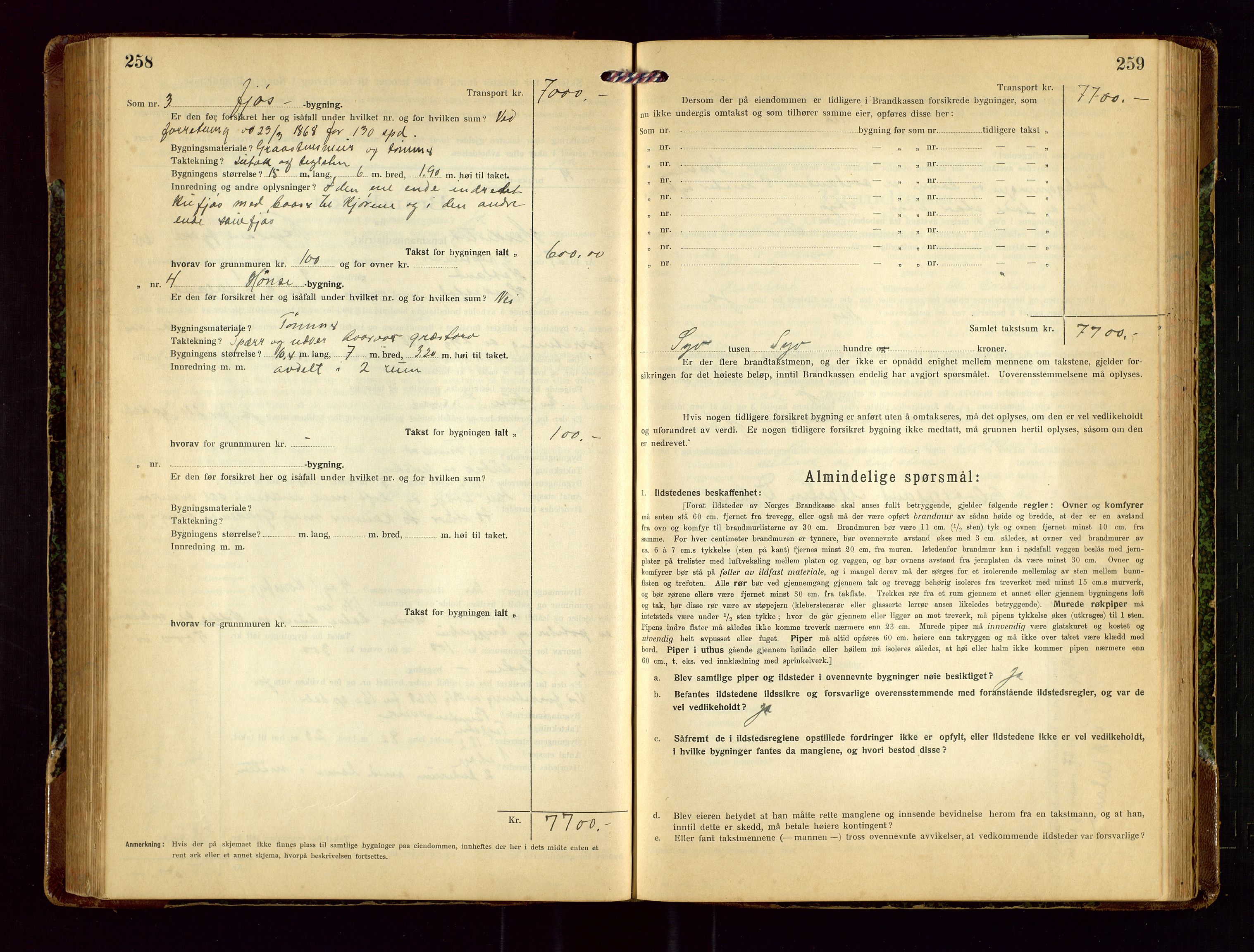 Heskestad lensmannskontor, SAST/A-100304/Gob/L0003: "Brandtakstprotokoll", 1922-1934, p. 258-259