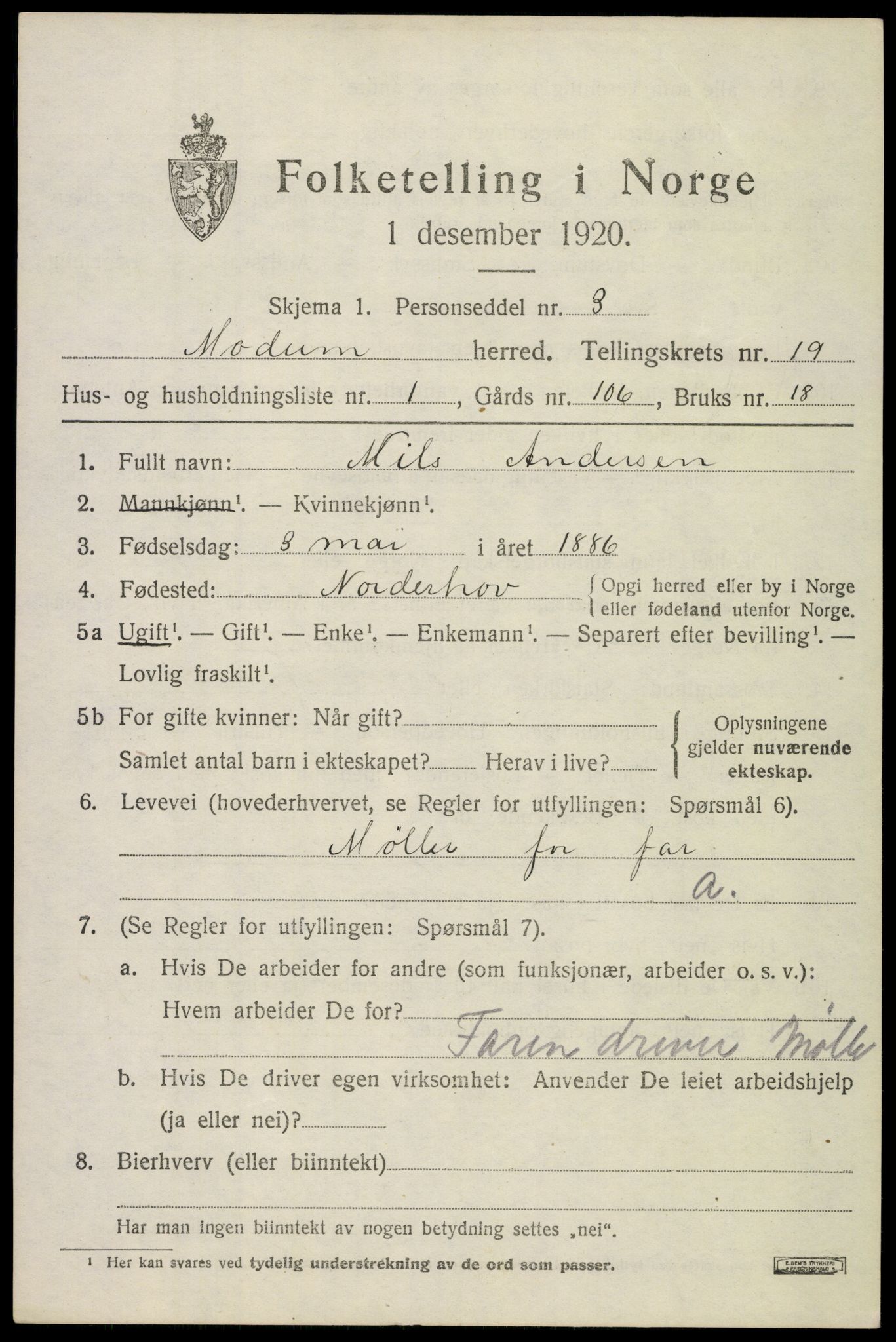 SAKO, 1920 census for Modum, 1920, p. 21691