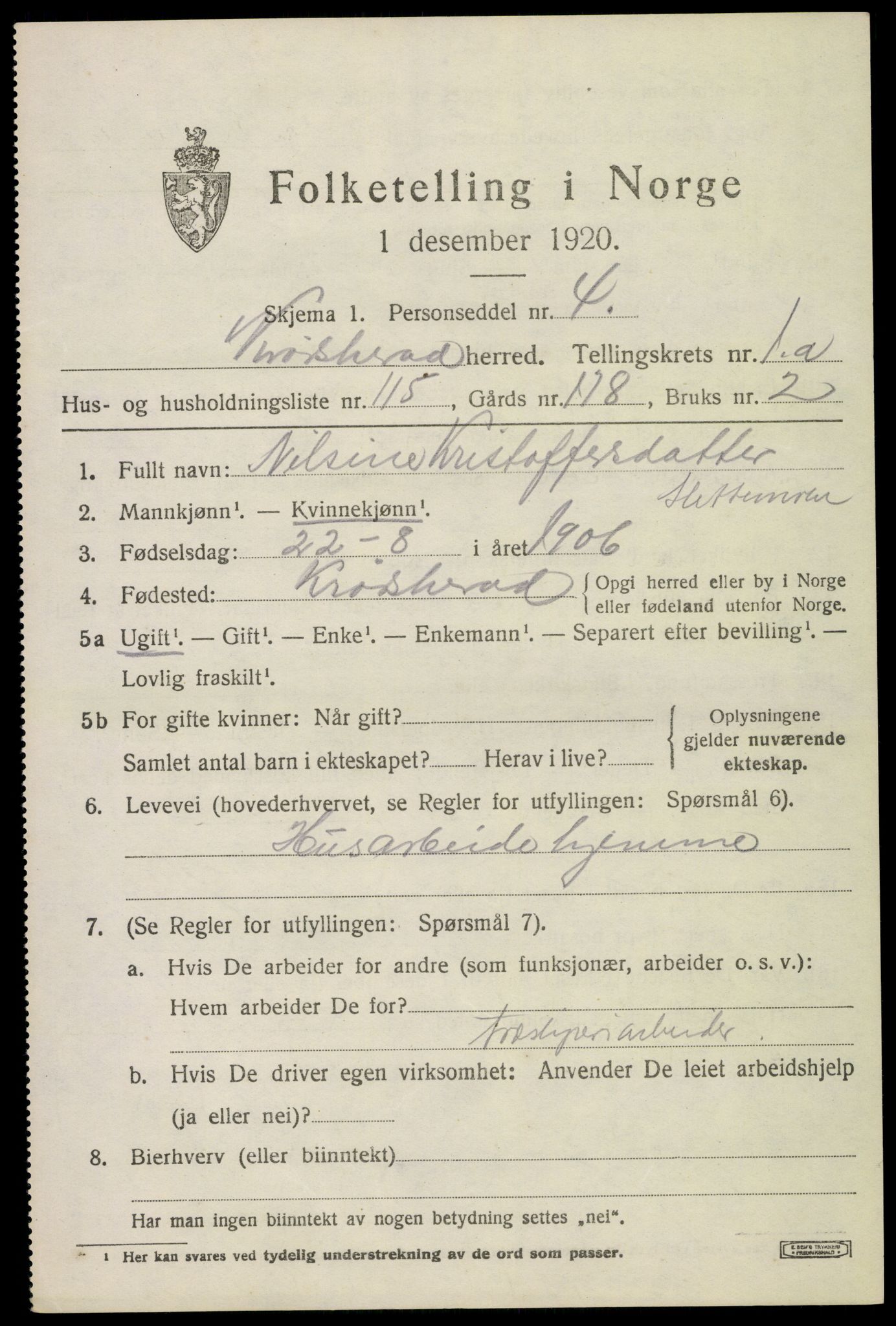 SAKO, 1920 census for Krødsherad, 1920, p. 2369