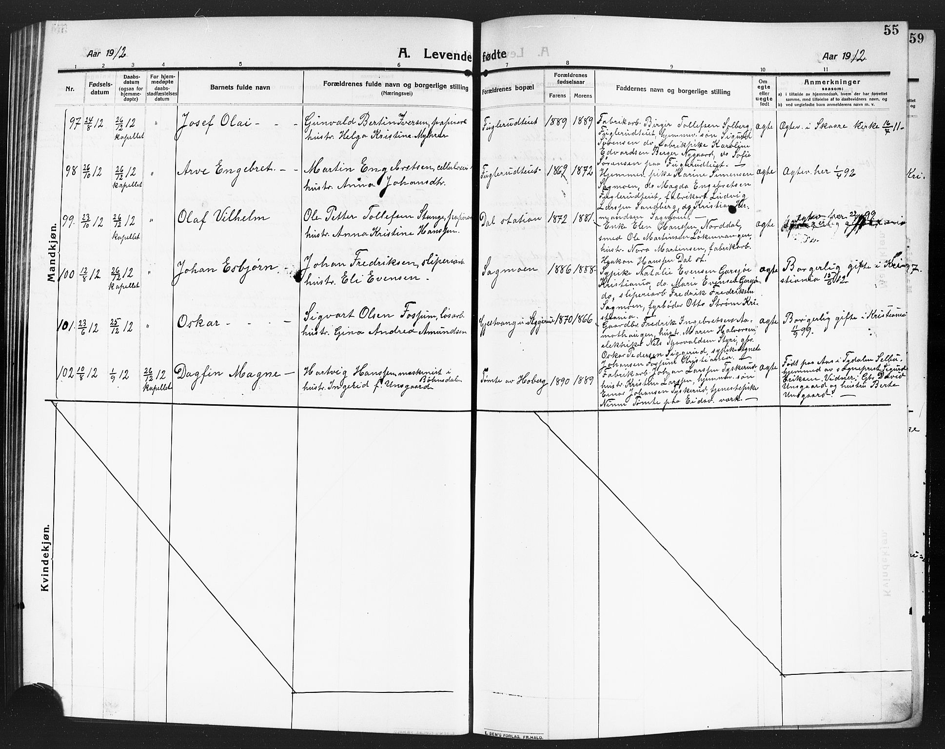 Eidsvoll prestekontor Kirkebøker, SAO/A-10888/G/Ga/L0008: Parish register (copy) no. I 8, 1909-1918, p. 55