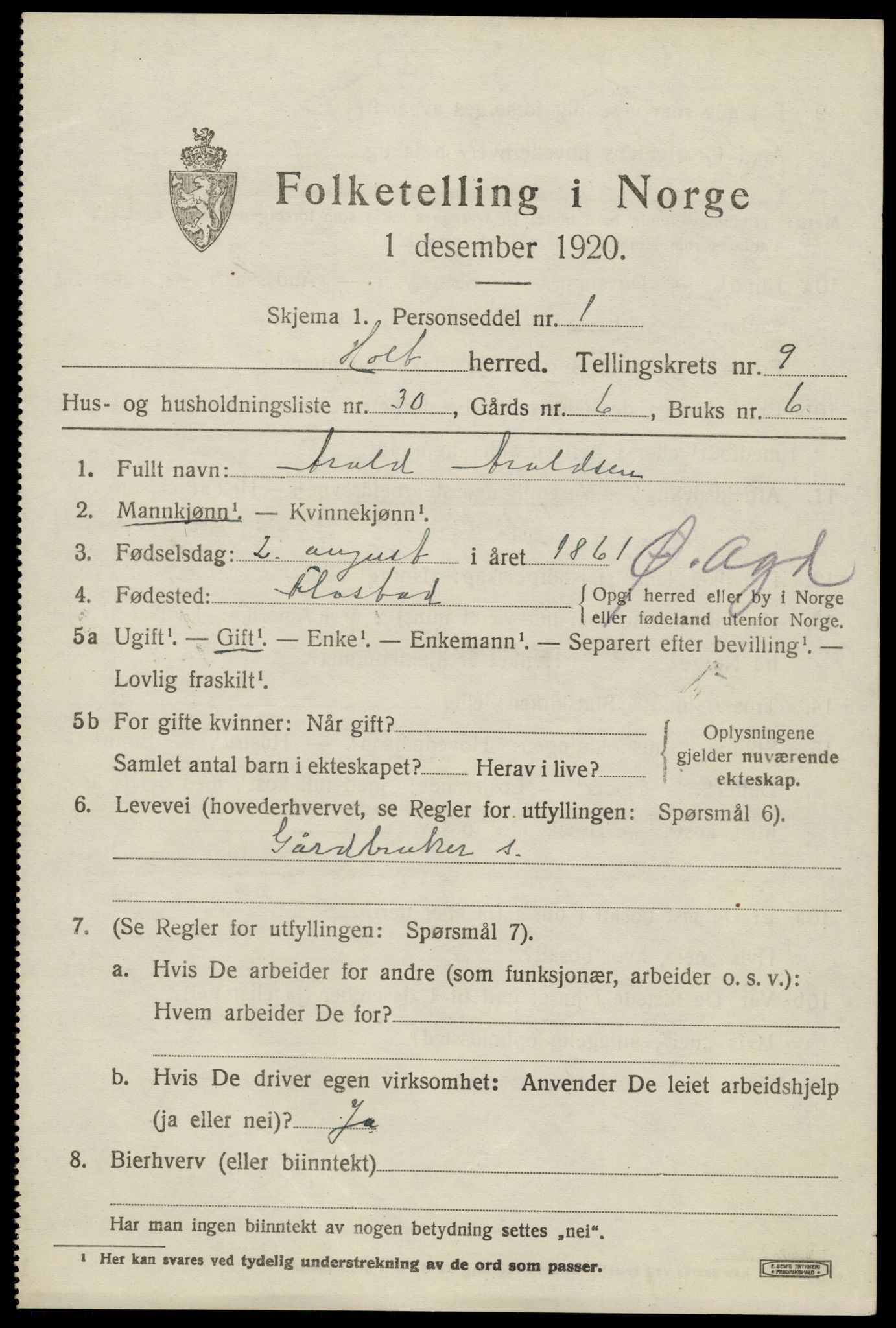 SAK, 1920 census for Holt, 1920, p. 5428