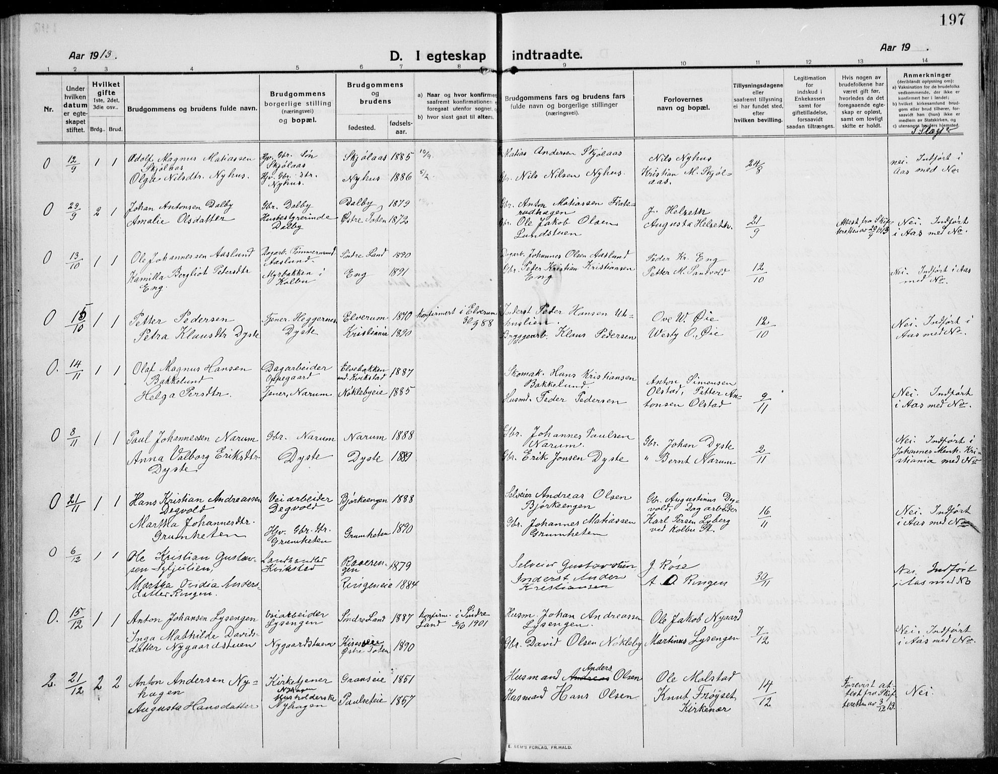 Kolbu prestekontor, SAH/PREST-110/H/Ha/Haa/L0002: Parish register (official) no. 2, 1912-1926, p. 197