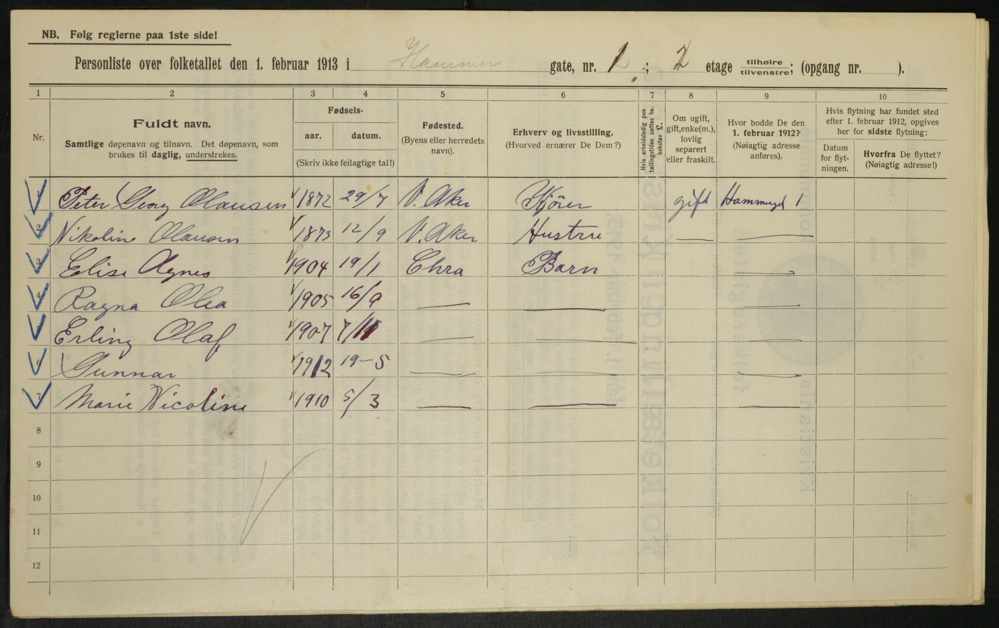 OBA, Municipal Census 1913 for Kristiania, 1913, p. 34382