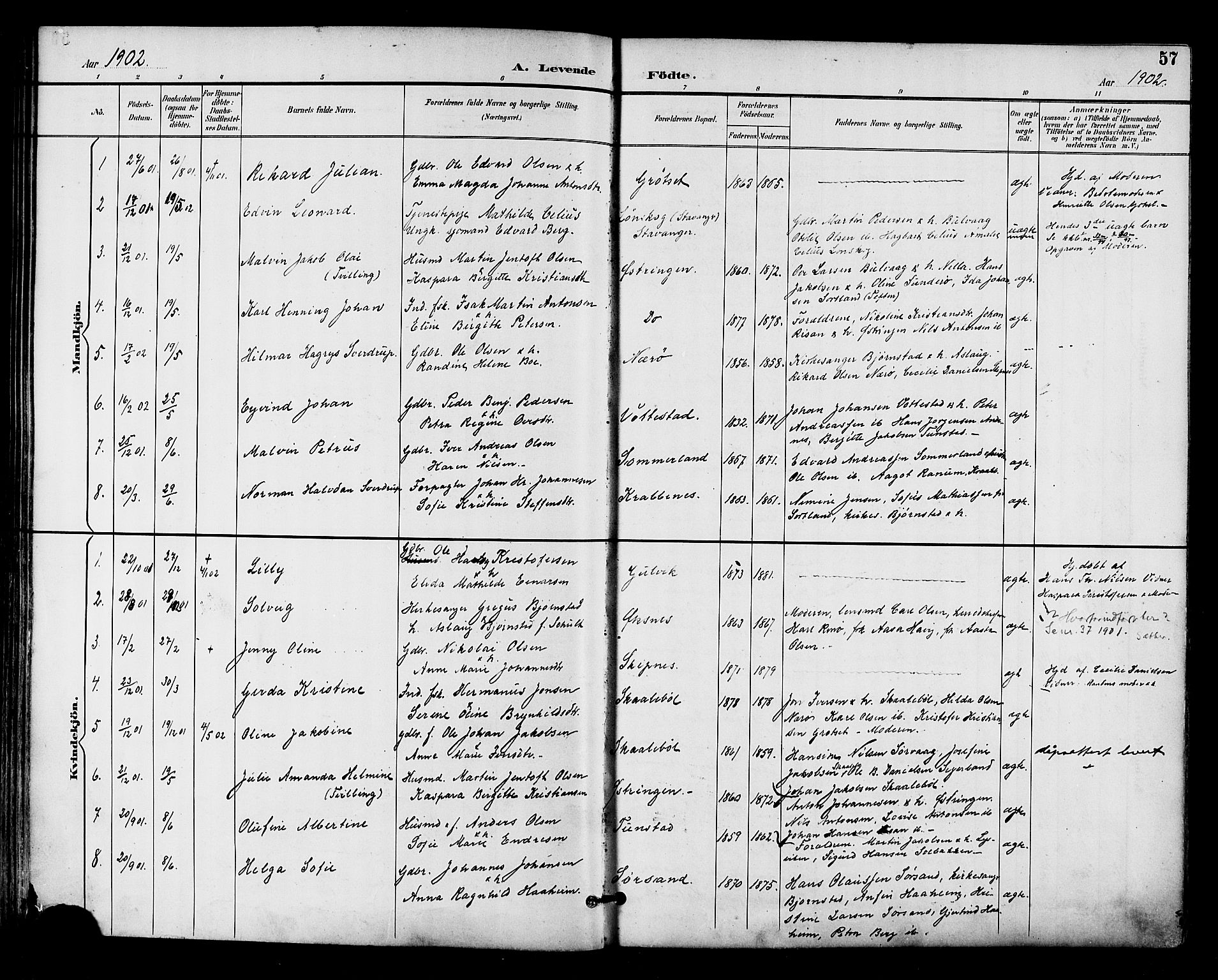 Ministerialprotokoller, klokkerbøker og fødselsregistre - Nordland, AV/SAT-A-1459/893/L1338: Parish register (official) no. 893A10, 1894-1903, p. 57