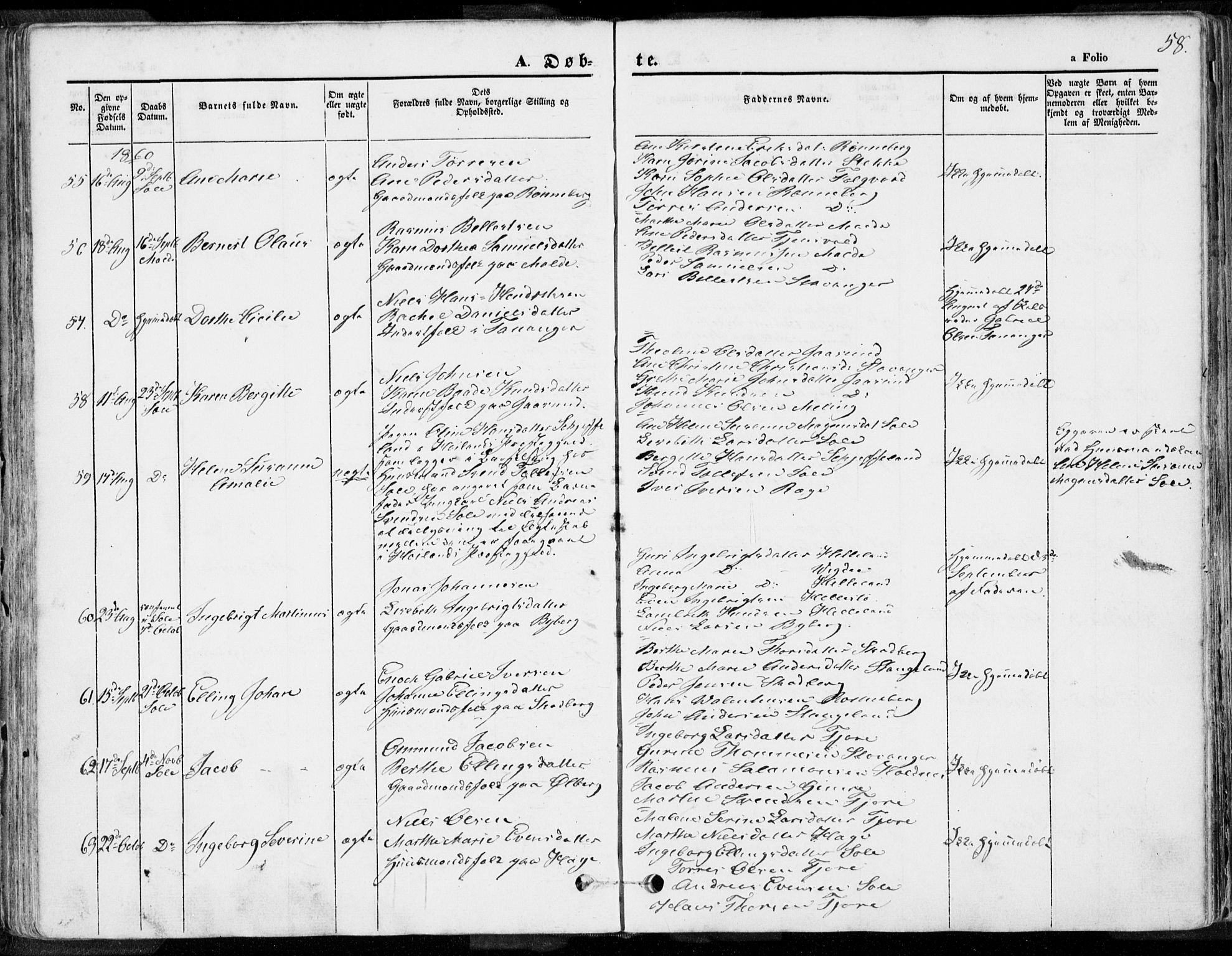 Håland sokneprestkontor, SAST/A-101802/001/30BA/L0007: Parish register (official) no. A 7.1, 1854-1870, p. 58