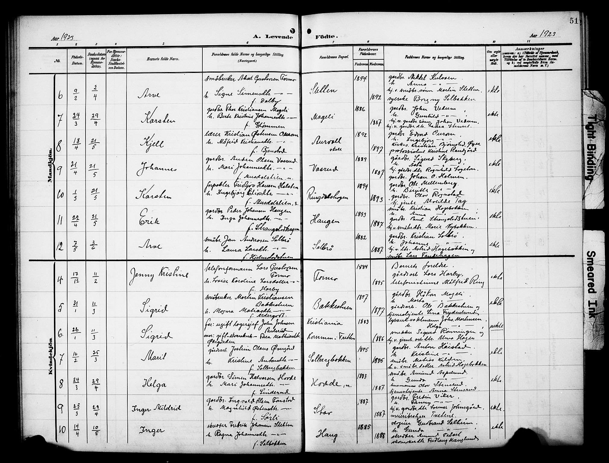 Øyer prestekontor, AV/SAH-PREST-084/H/Ha/Hab/L0006: Parish register (copy) no. 6, 1906-1929, p. 51