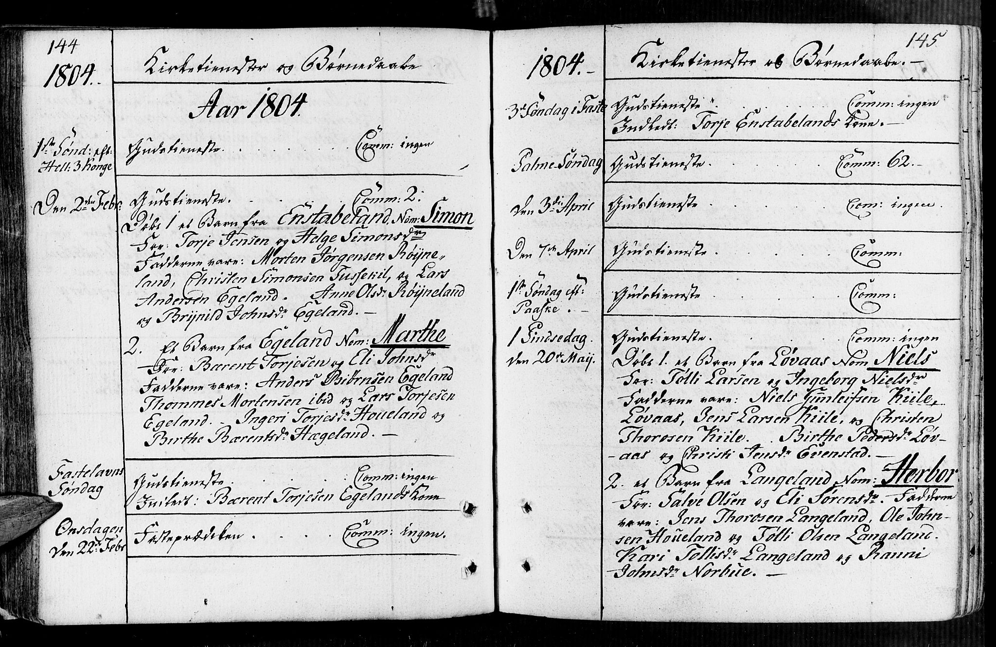 Vennesla sokneprestkontor, AV/SAK-1111-0045/Fa/Faa/L0002: Parish register (official) no. A 2, 1785-1834, p. 144-145