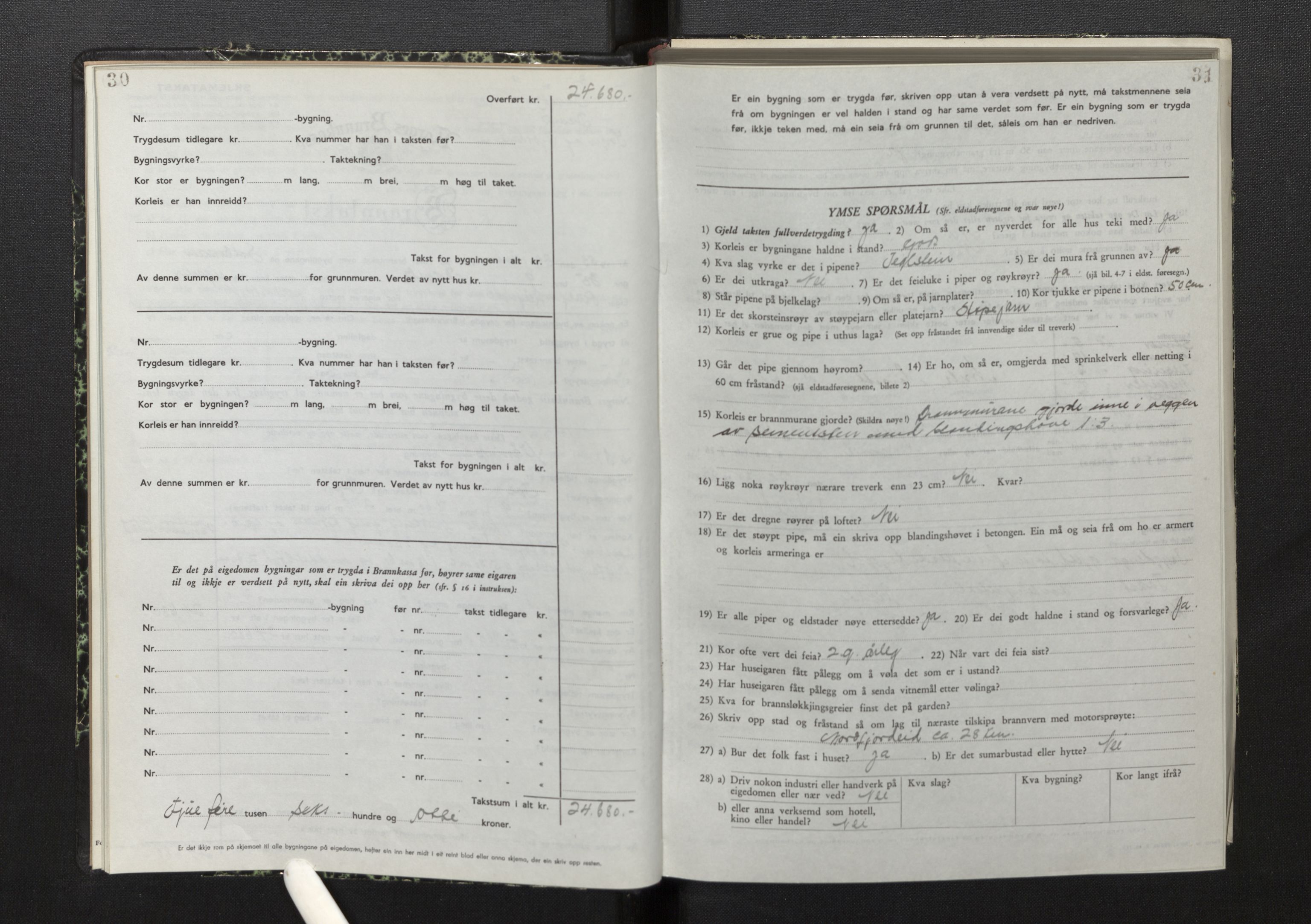 Lensmannen i Davik, AV/SAB-A-26801/0012/L0005: Branntakstprotokoll, skjematakst, 1950-1953, p. 30-31
