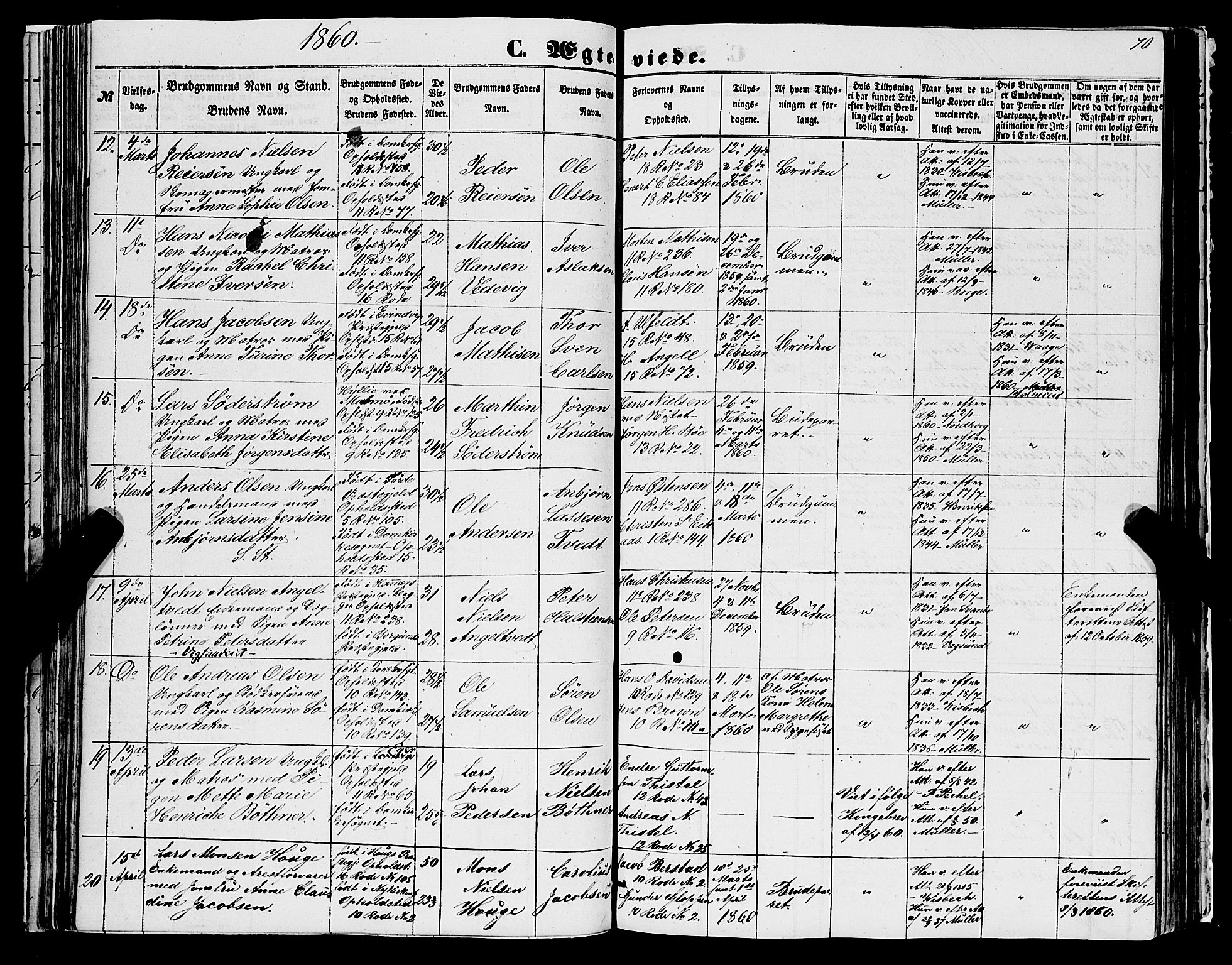 Domkirken sokneprestembete, AV/SAB-A-74801/H/Haa/L0034: Parish register (official) no. D 2, 1853-1874, p. 70