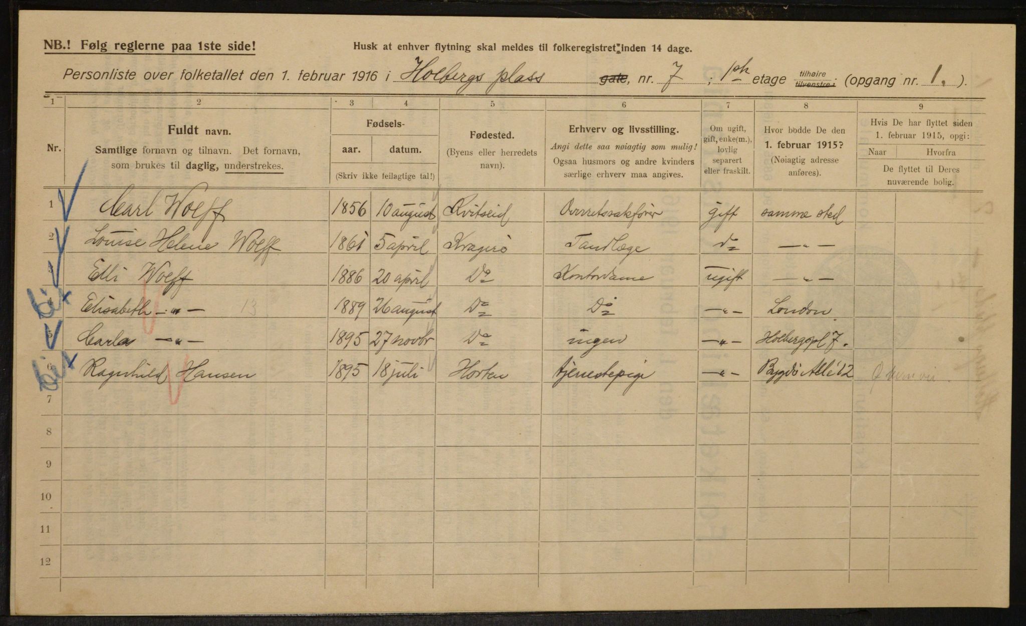 OBA, Municipal Census 1916 for Kristiania, 1916, p. 41289