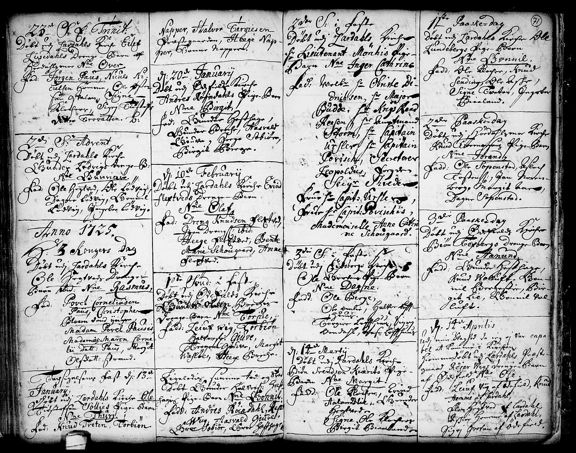 Lårdal kirkebøker, SAKO/A-284/F/Fa/L0001: Parish register (official) no. I 1, 1721-1734, p. 71