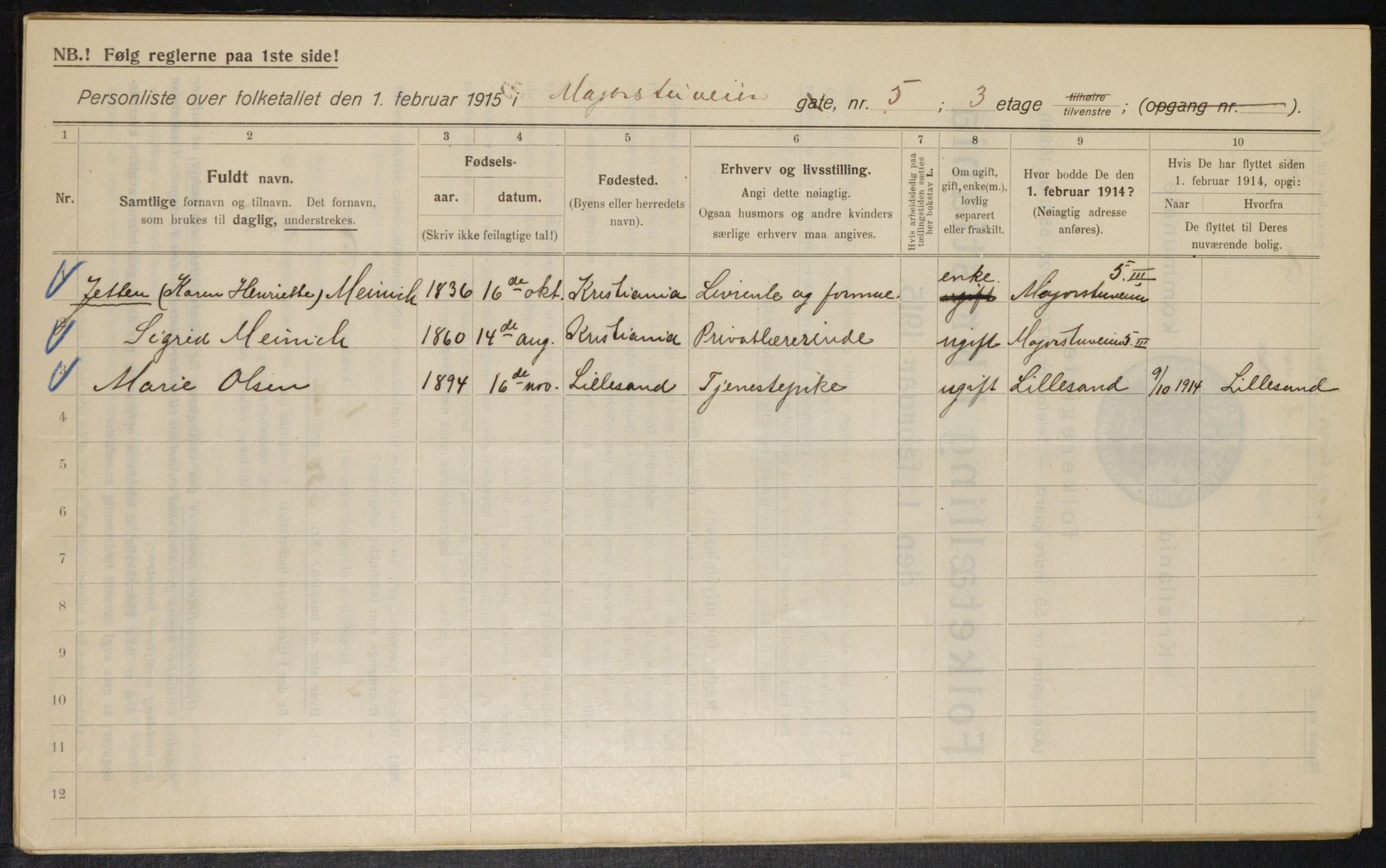 OBA, Municipal Census 1915 for Kristiania, 1915, p. 58994