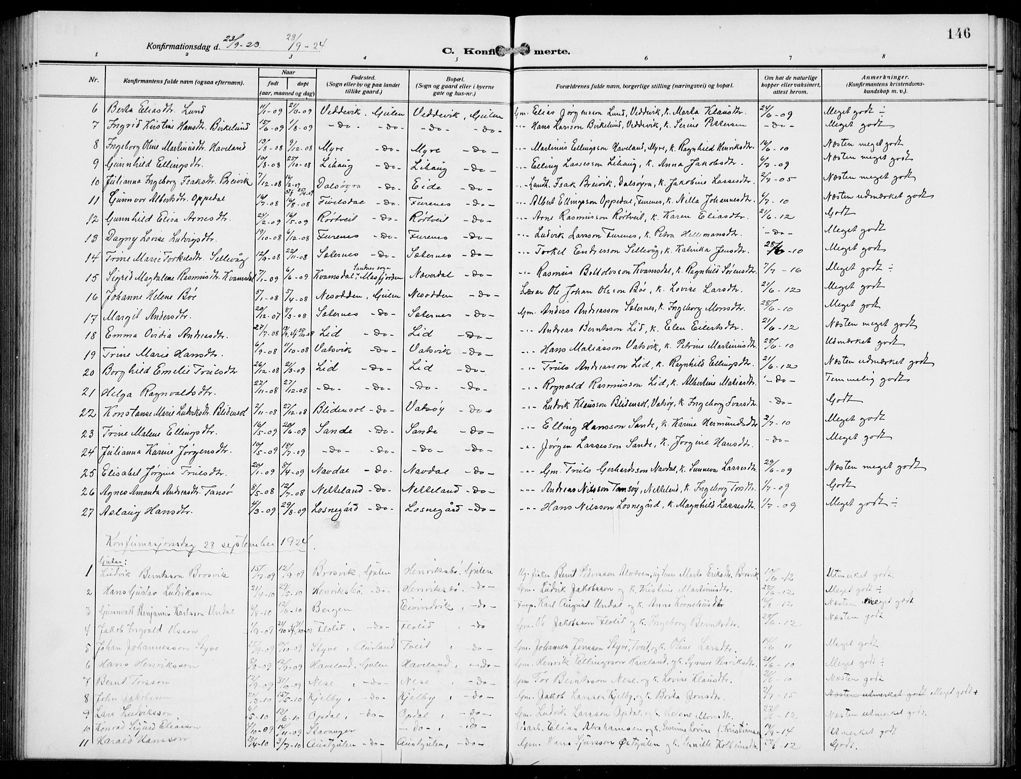 Gulen sokneprestembete, SAB/A-80201/H/Hab/Habb/L0004: Parish register (copy) no. B 4, 1908-1936, p. 146