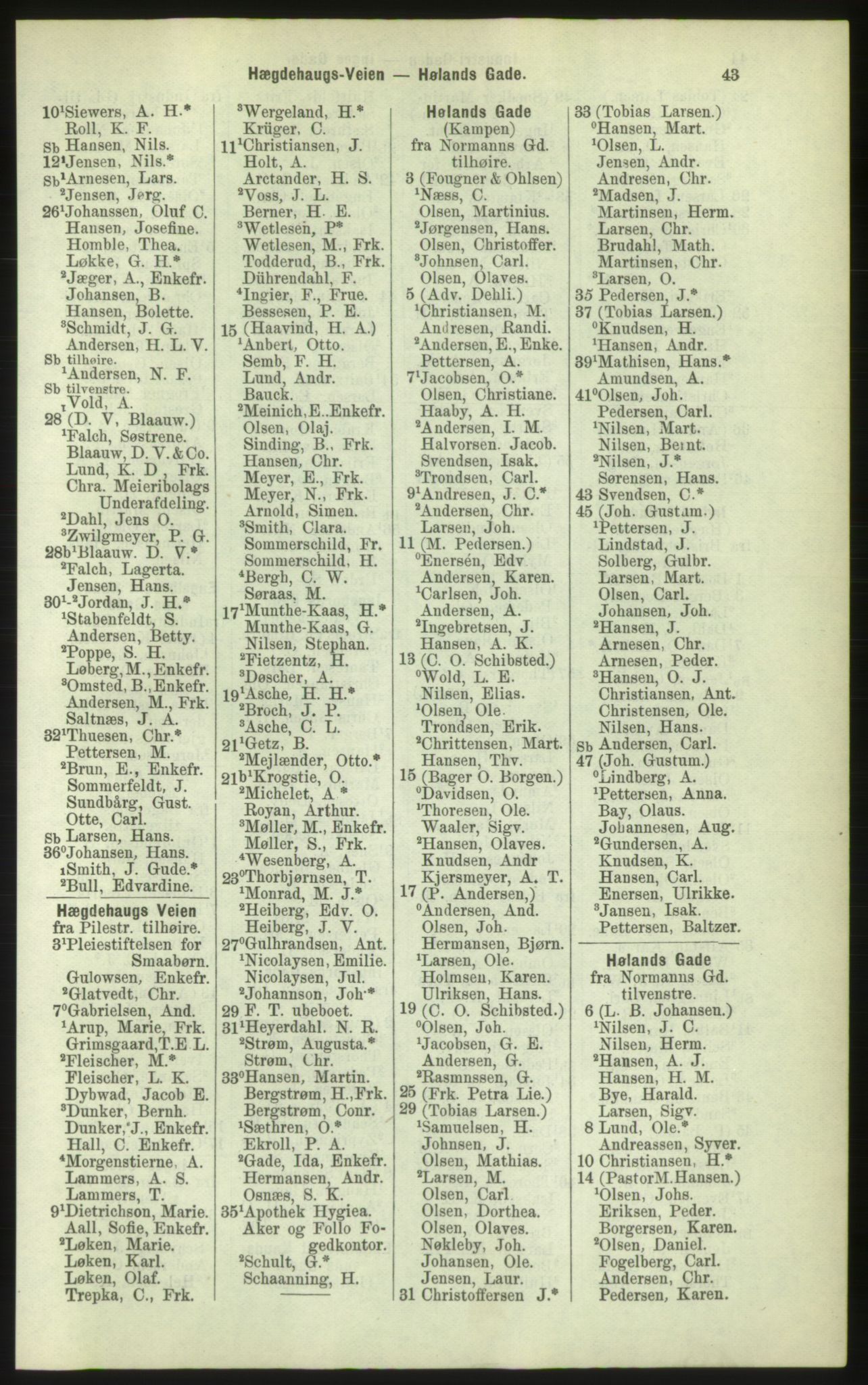 Kristiania/Oslo adressebok, PUBL/-, 1884, p. 43