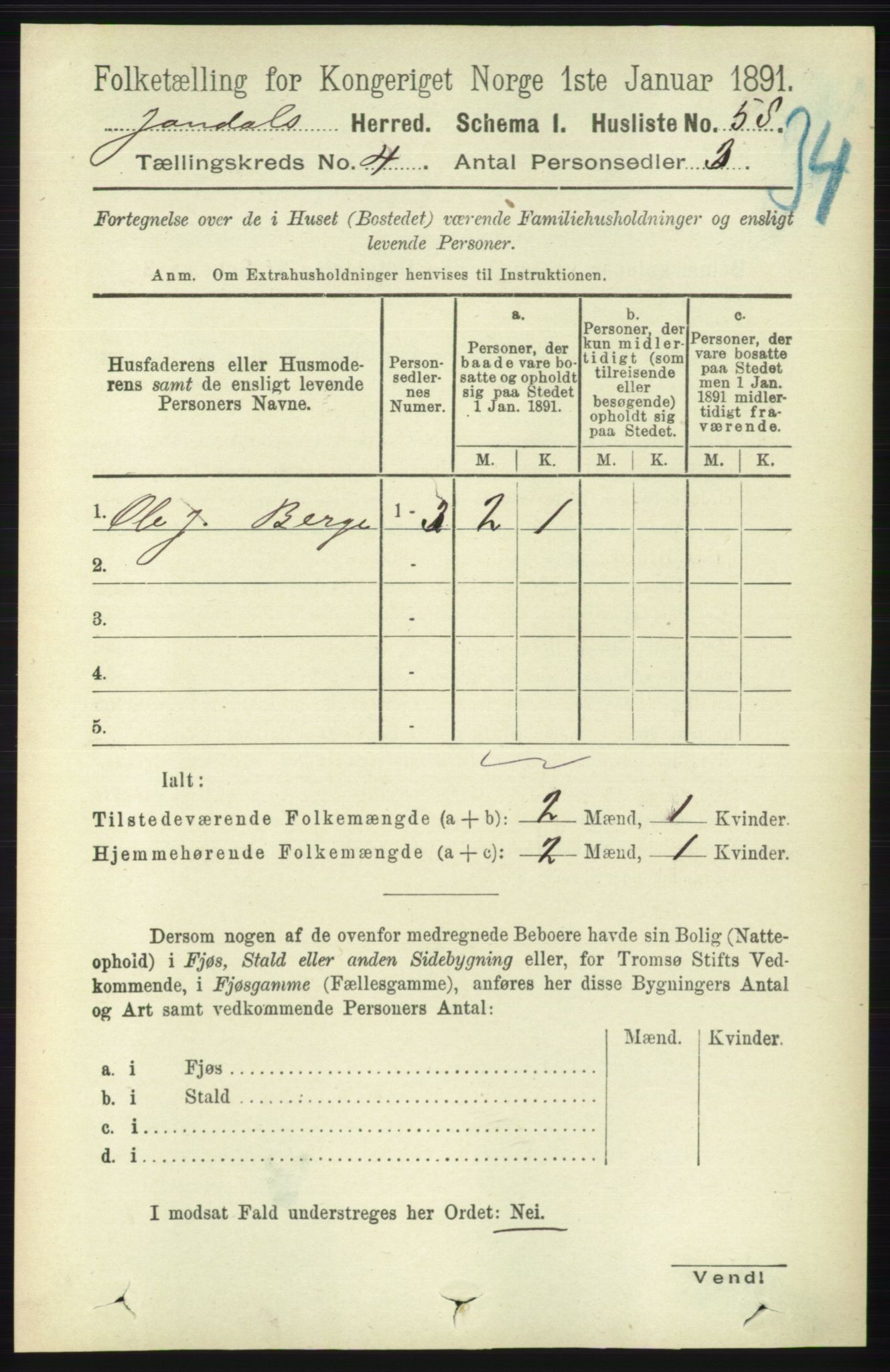 RA, 1891 census for 1227 Jondal, 1891, p. 2048