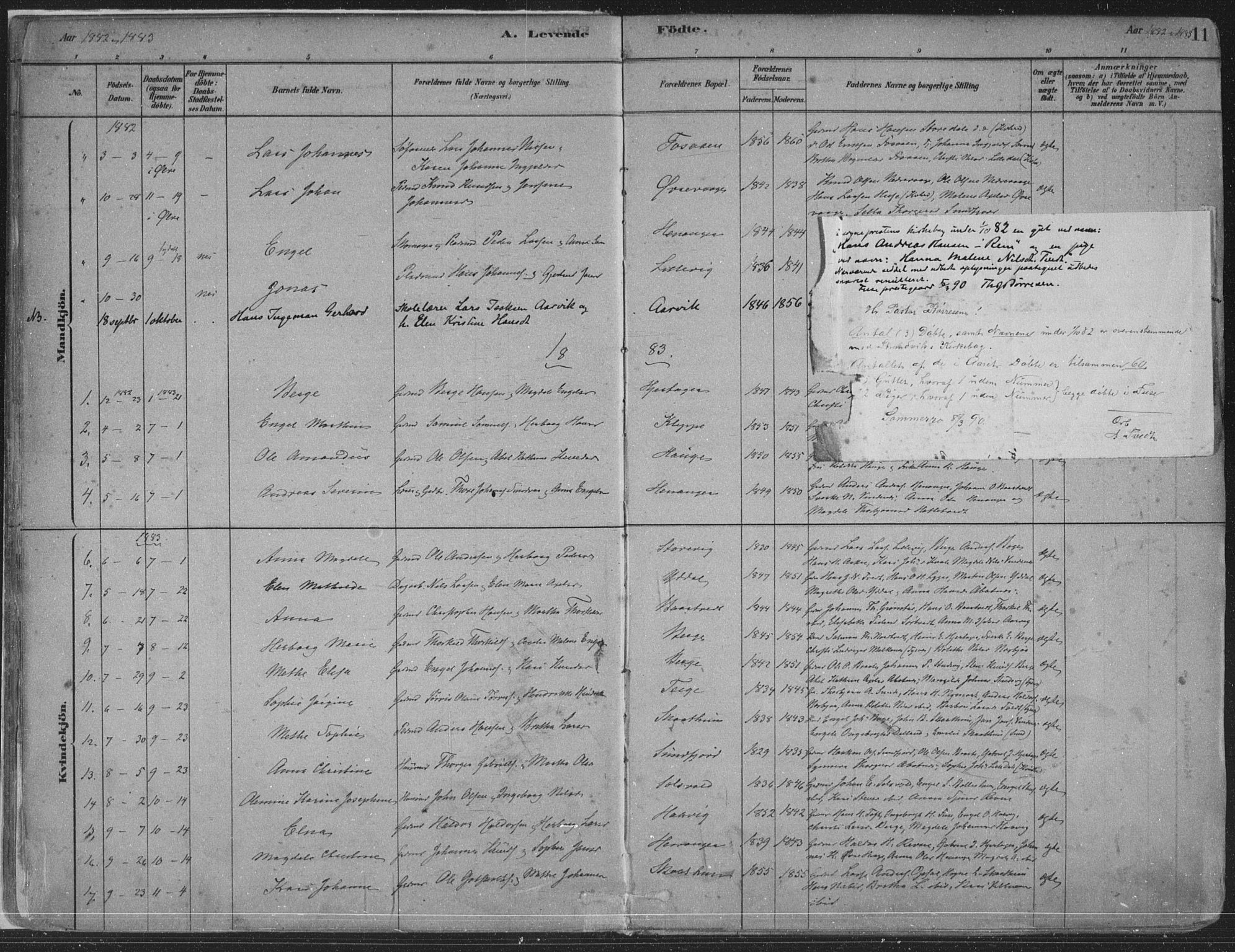 Fusa sokneprestembete, AV/SAB-A-75401/H/Haa: Parish register (official) no. D 1, 1880-1938, p. 11